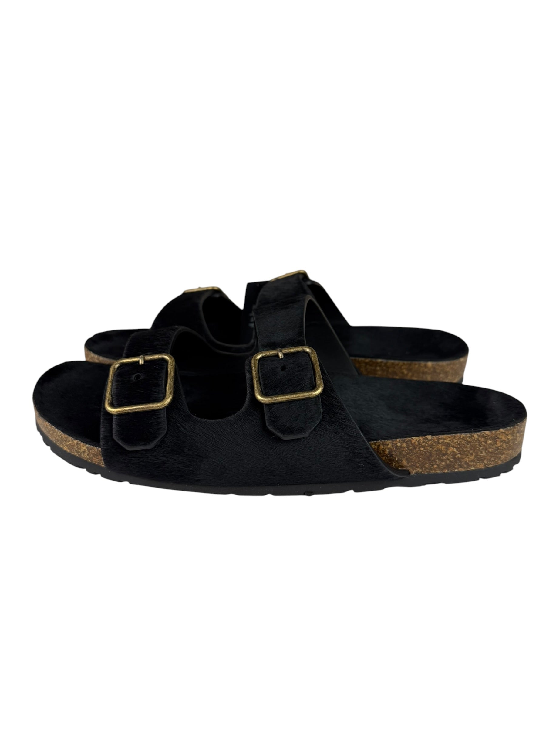 Yves Saint Laurent Black Jimmy Pony Hair Falt Sandal