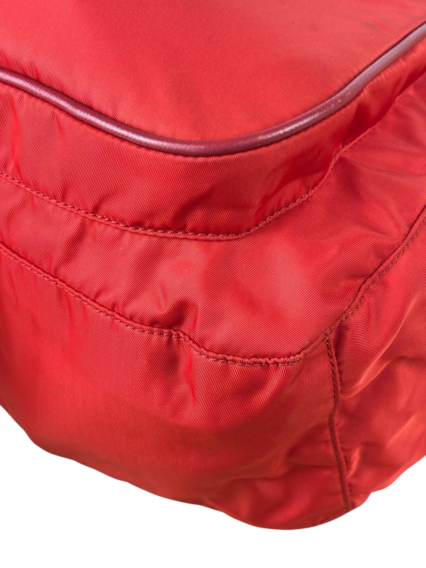 Prada Rosso Red Tessuto Nylon/Saffiano Leather Trim Shoulder Bag