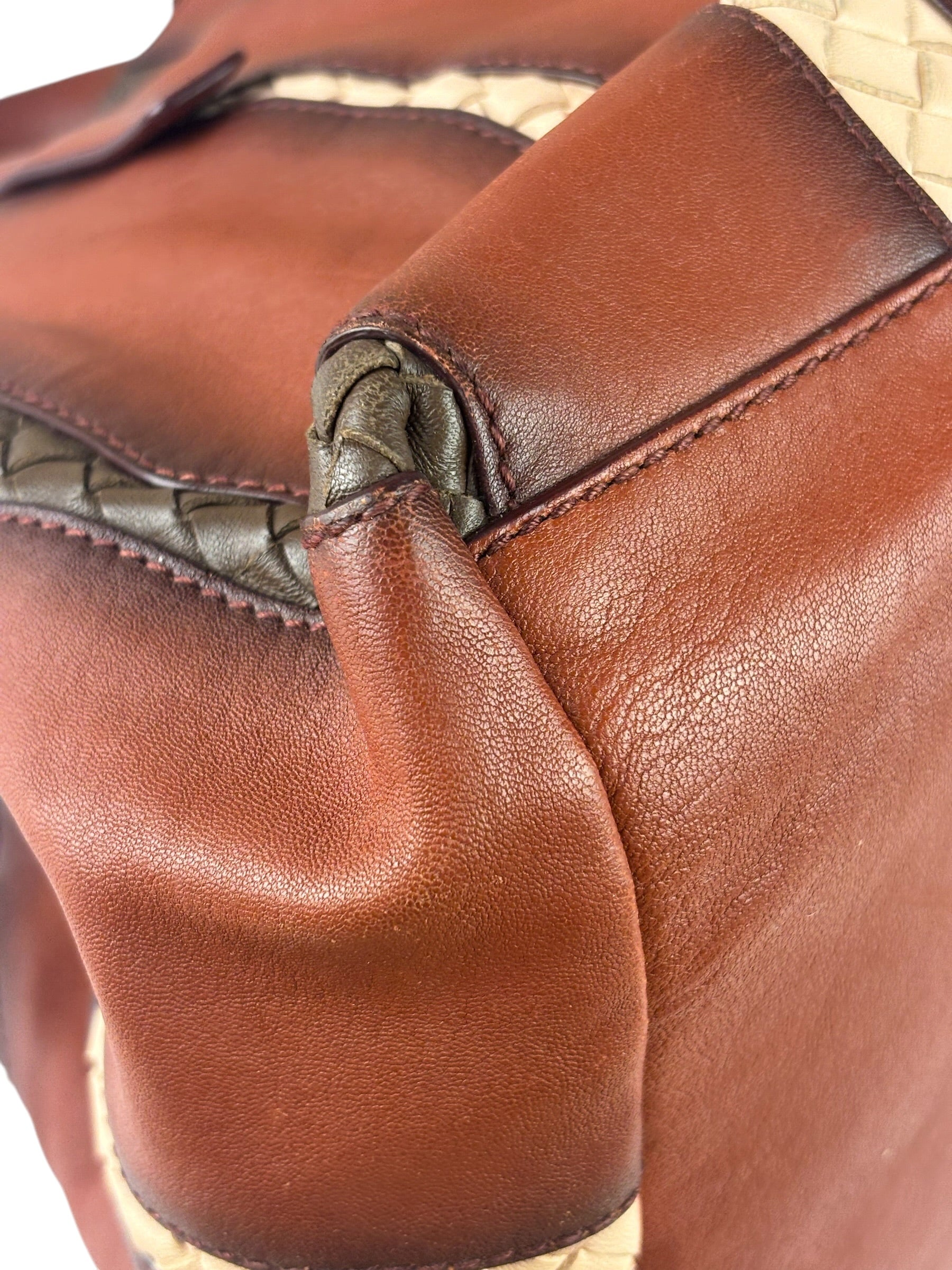 Bottega Veneta Brown Leather Intrecciato Trim Cesta Tote