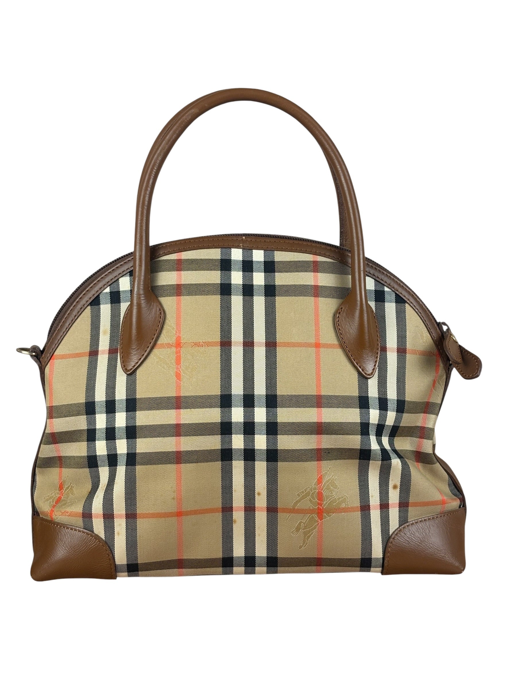 Burberry Vintage House Haymarket Check Dome Satchel Handbag