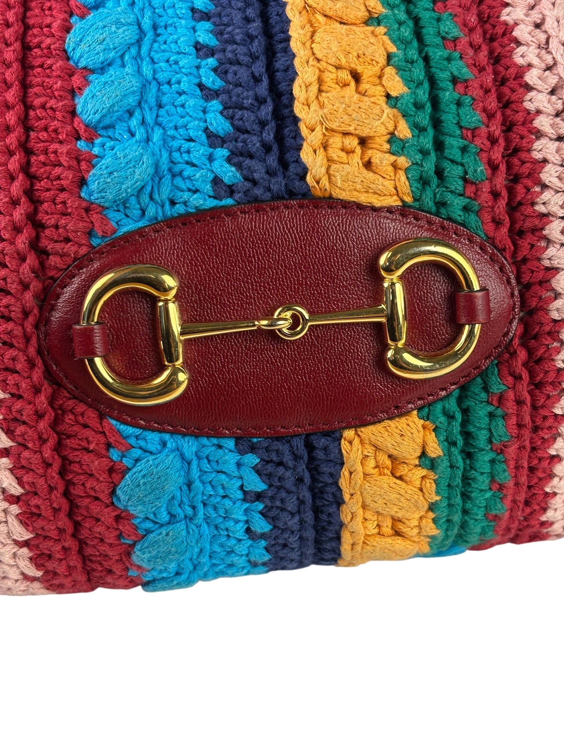 Gucci Horsebit Striped Crochet Tote Bag