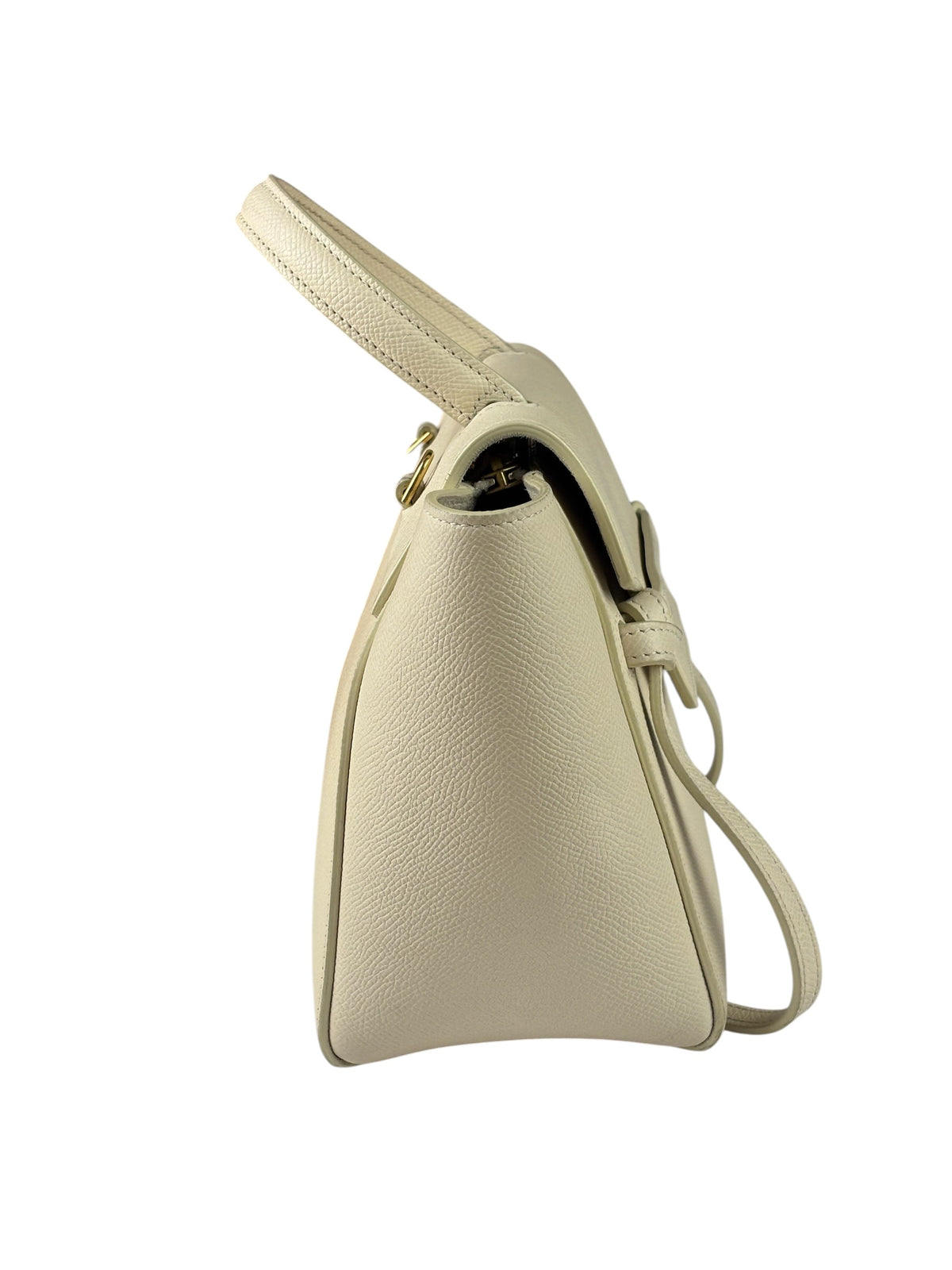 Celine White Grained Leather Small Belt 2Way Handbag