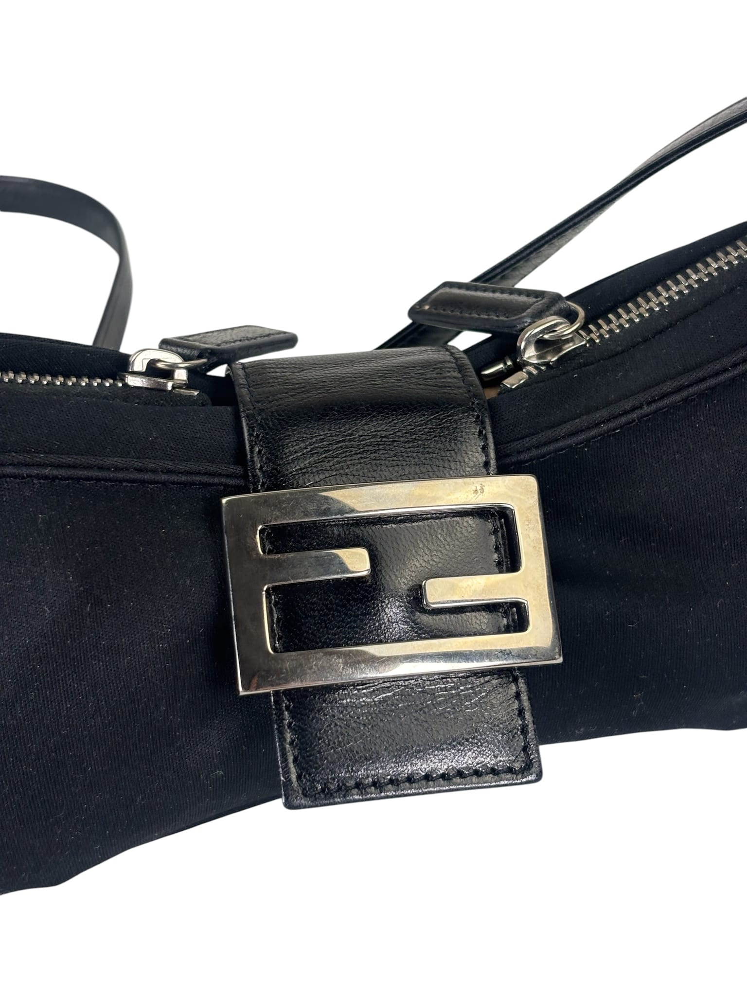 Fendi Black Leather Trim Crossbody Neoprene Baguette