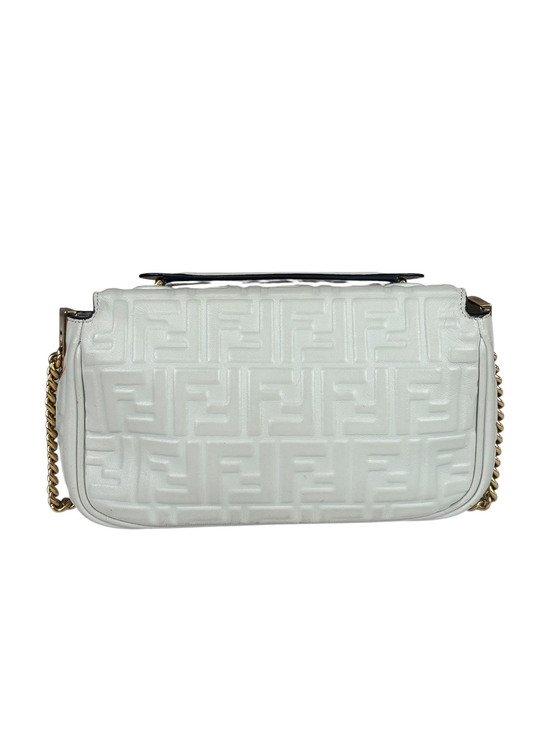 Fendi White Leather FF Flap Baguette
