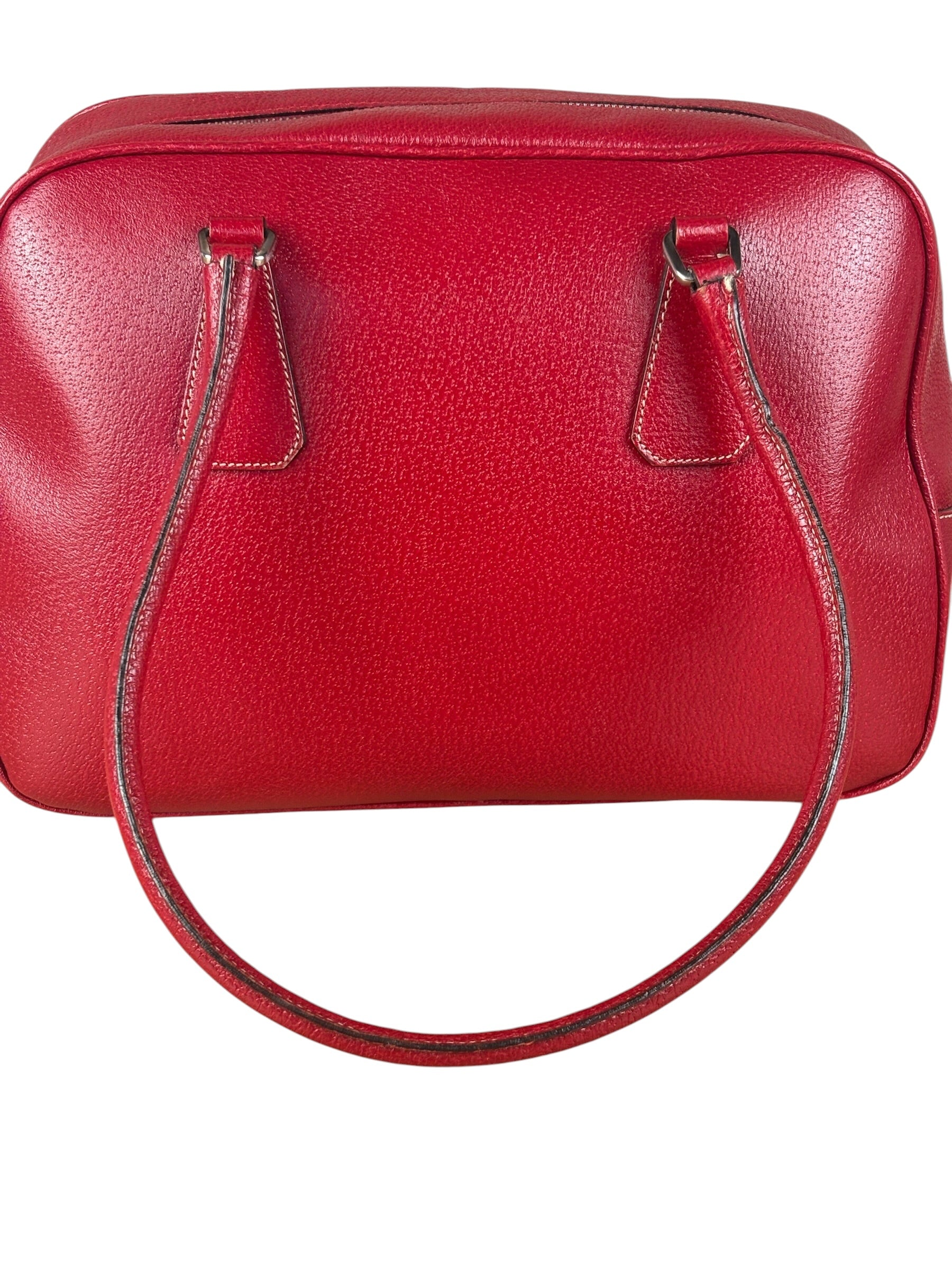 Prada Red Leather Bowling Shoulder Bag