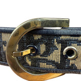 Christian Dior Vintage Navy Blue Leather Trim Oblique Monogram Canvas Belt