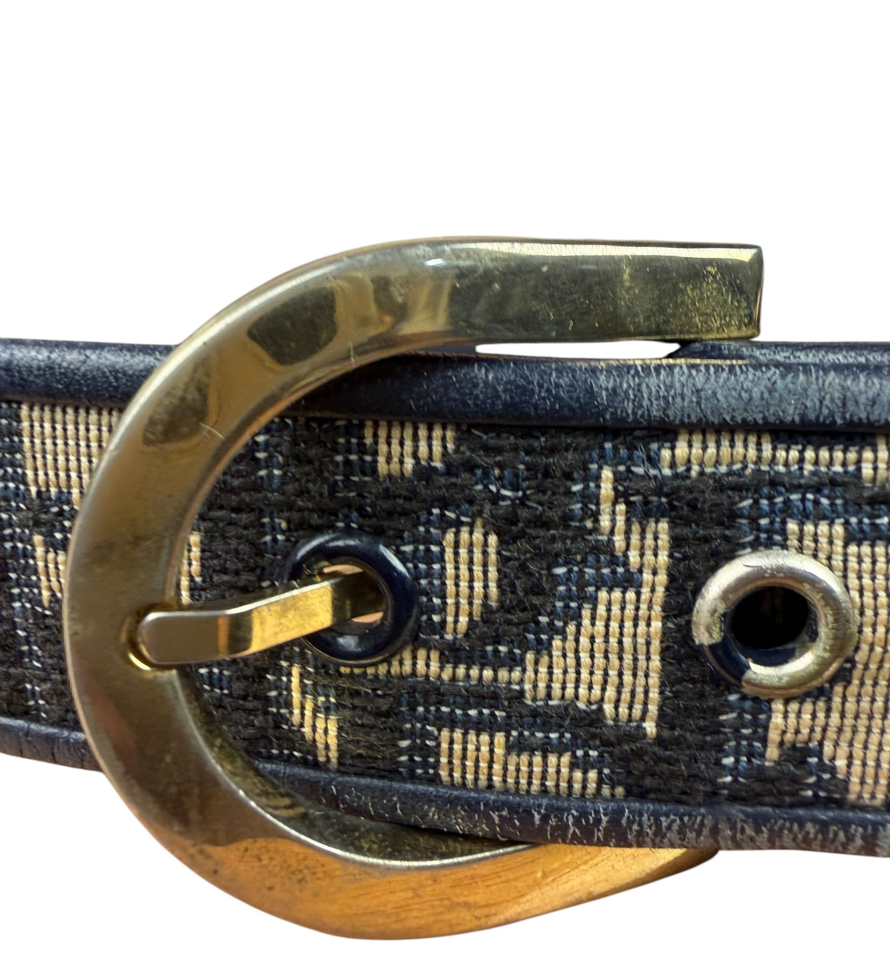 Christian Dior Vintage Navy Blue Leather Trim Oblique Monogram Canvas Belt