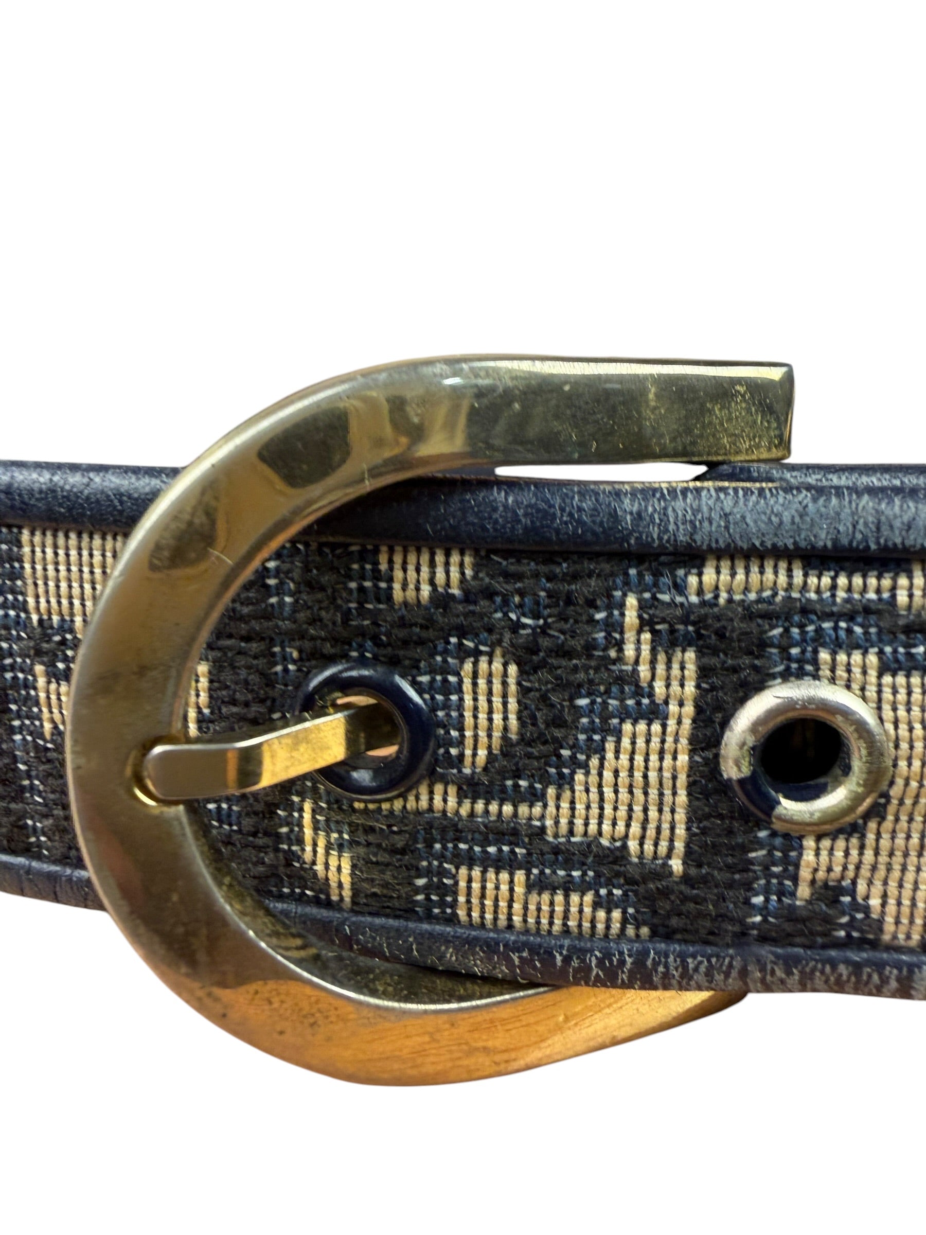 Christian Dior Vintage Navy Blue Leather Trim Oblique Monogram Canvas Belt