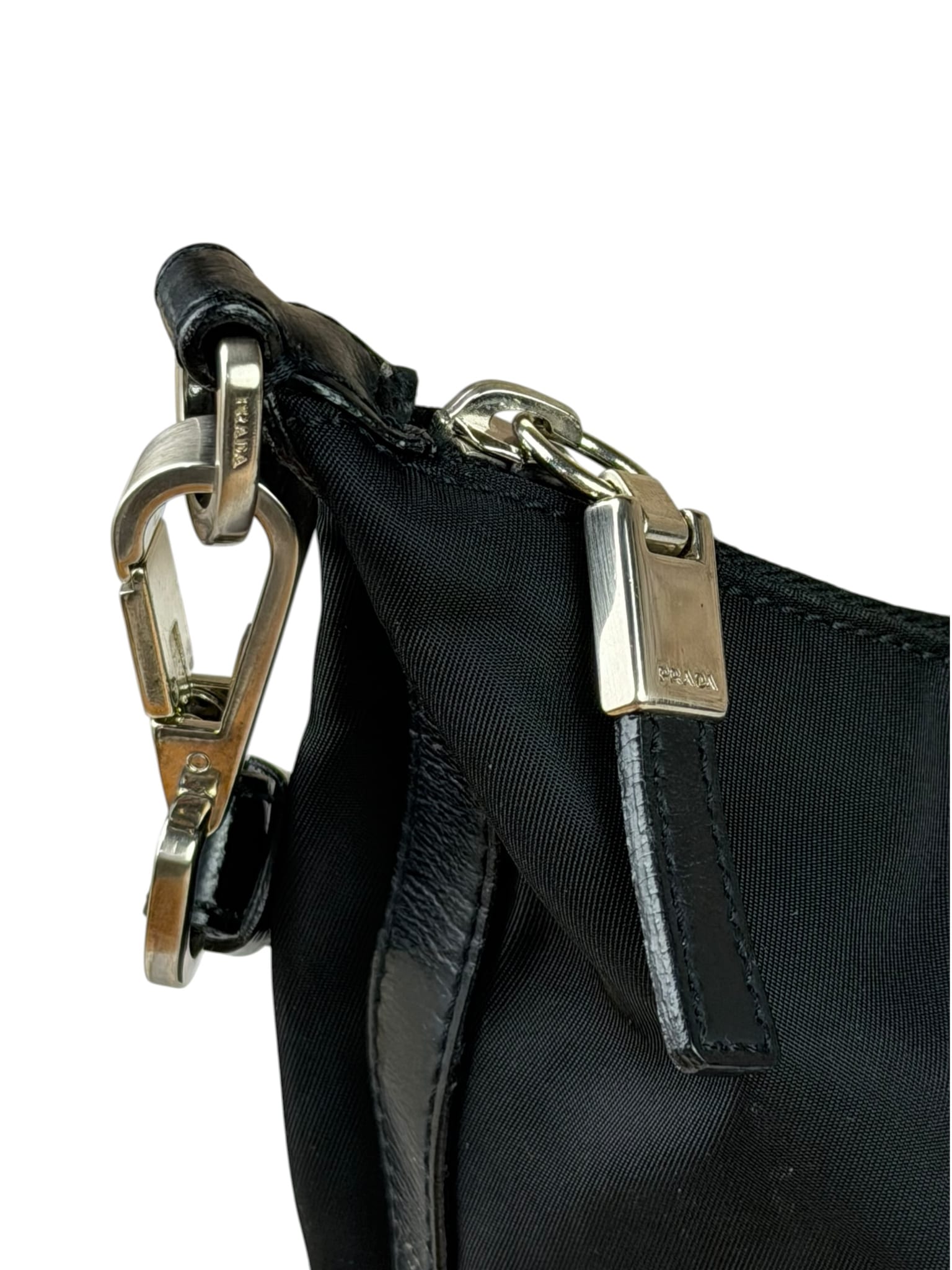 Prada Black Leather Trim/Tessuto Nylon  Shoulder Bag