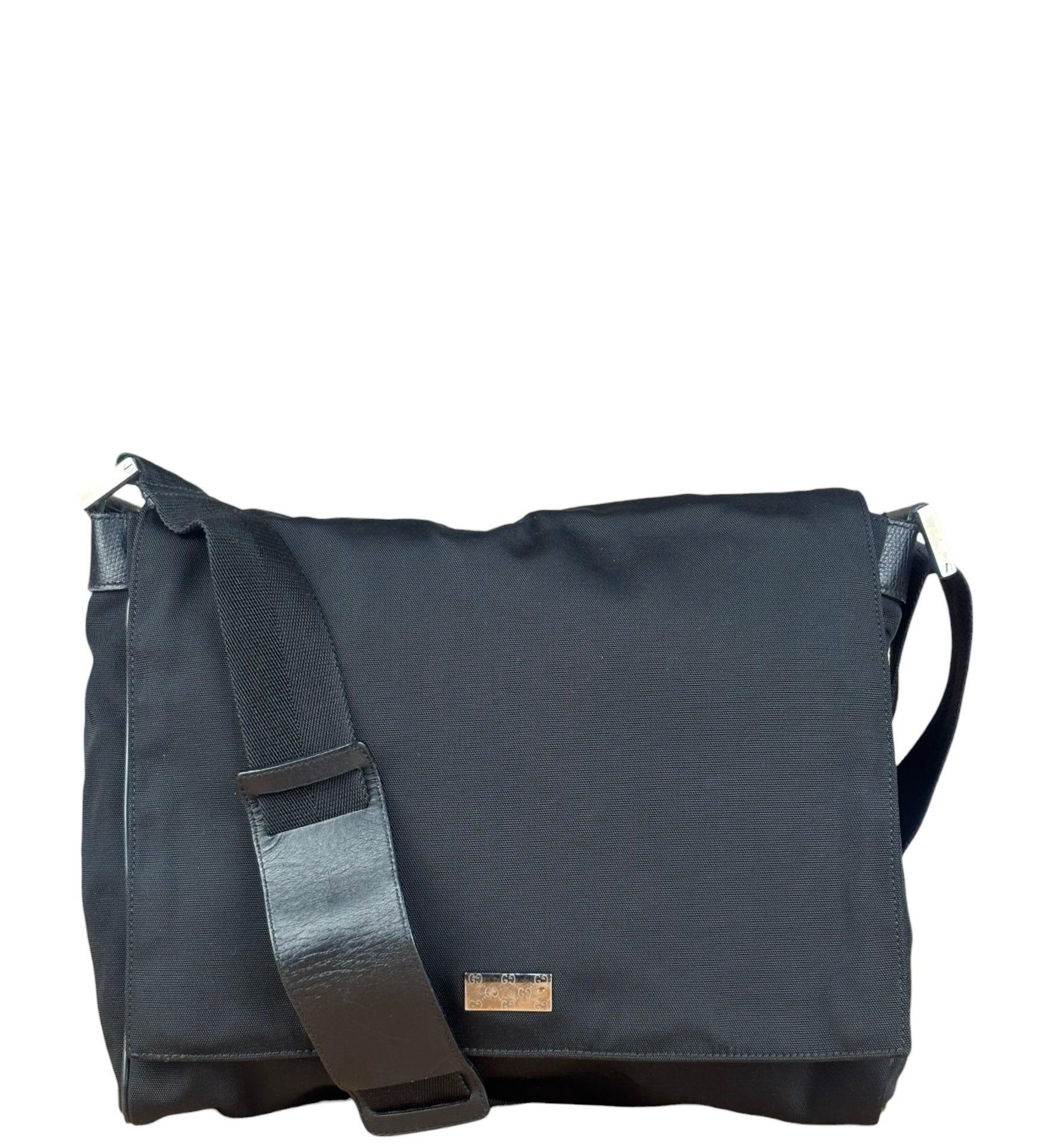 Gucci Black Canvas Flap Messenger Bag