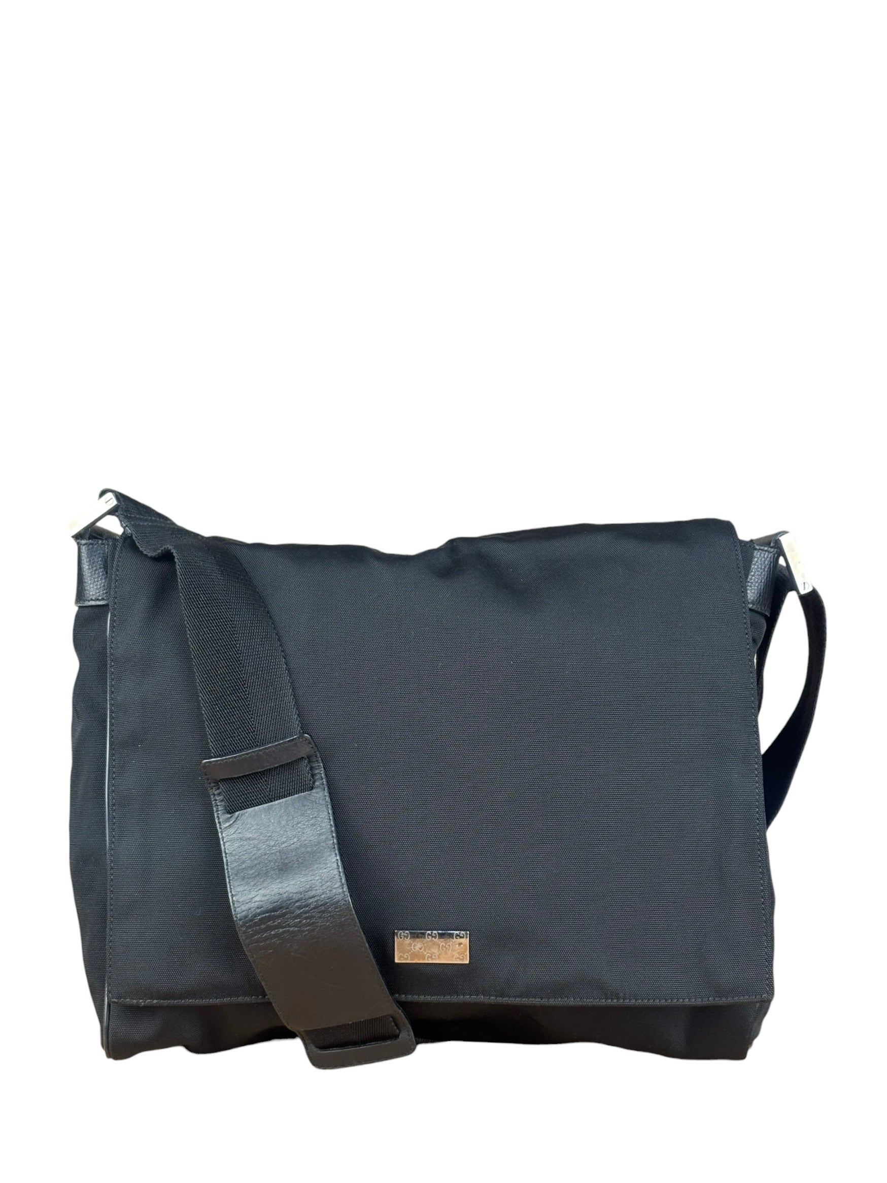 Gucci Black Canvas Flap Messenger Bag
