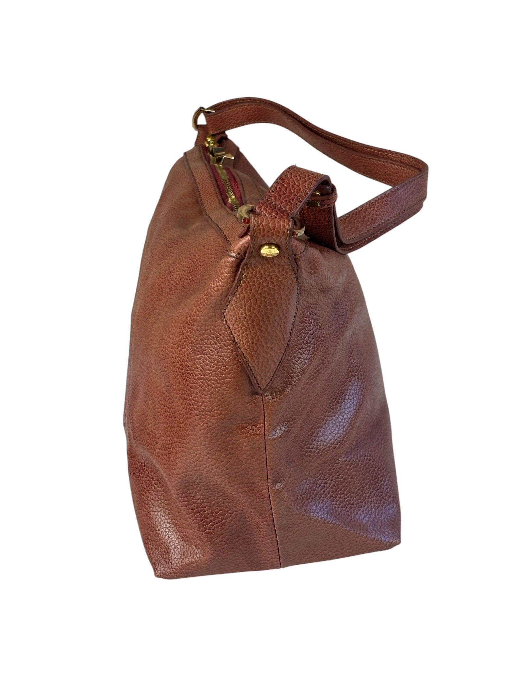 Vivienne Westwood Tan Brown Leather Perforated Orb Logo Shoulder Bag