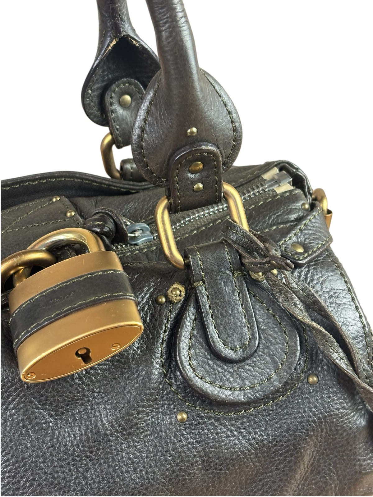 Chloe Greyish-Green Leather Paddington Handbag