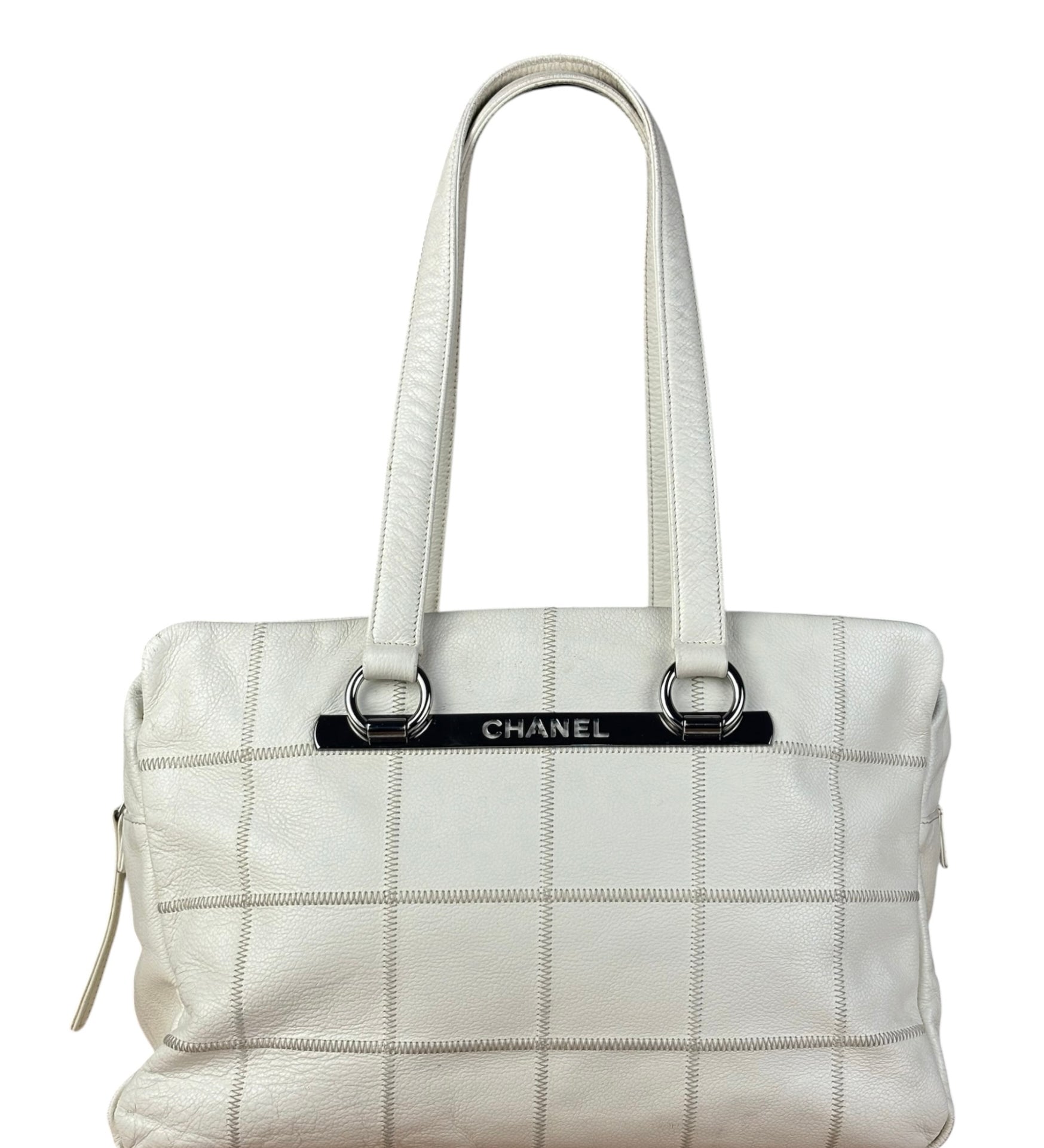 Chanel White Chocolate Bar Quilted Caviar LAX Bowler Bag 2004