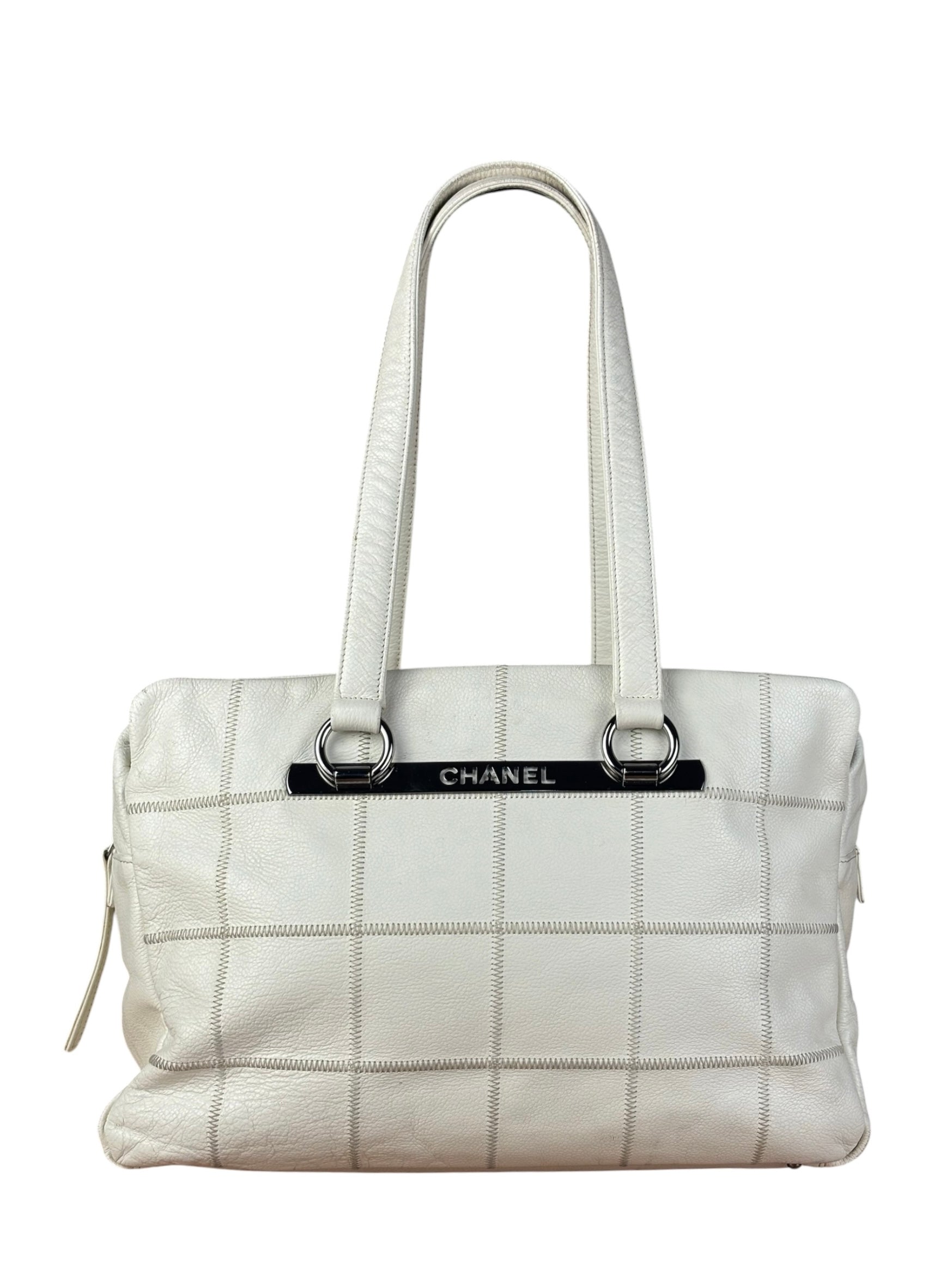 Chanel White Chocolate Bar Quilted Caviar LAX Bowler Bag 2004