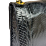 Chanel Black Lizard Leather Envelope Flap Bag 1986