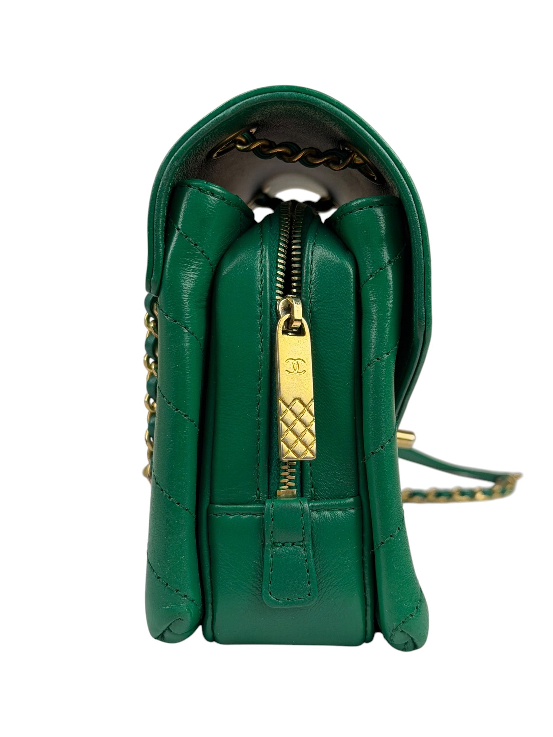 Chanel Green Lambskin Shoulder Bag 2018