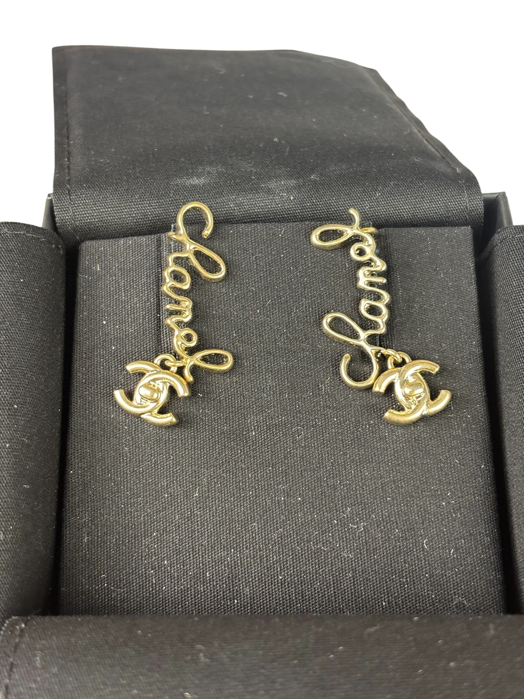 Chanel Gold Tone Cursive CC Climber Clip-On Earrings