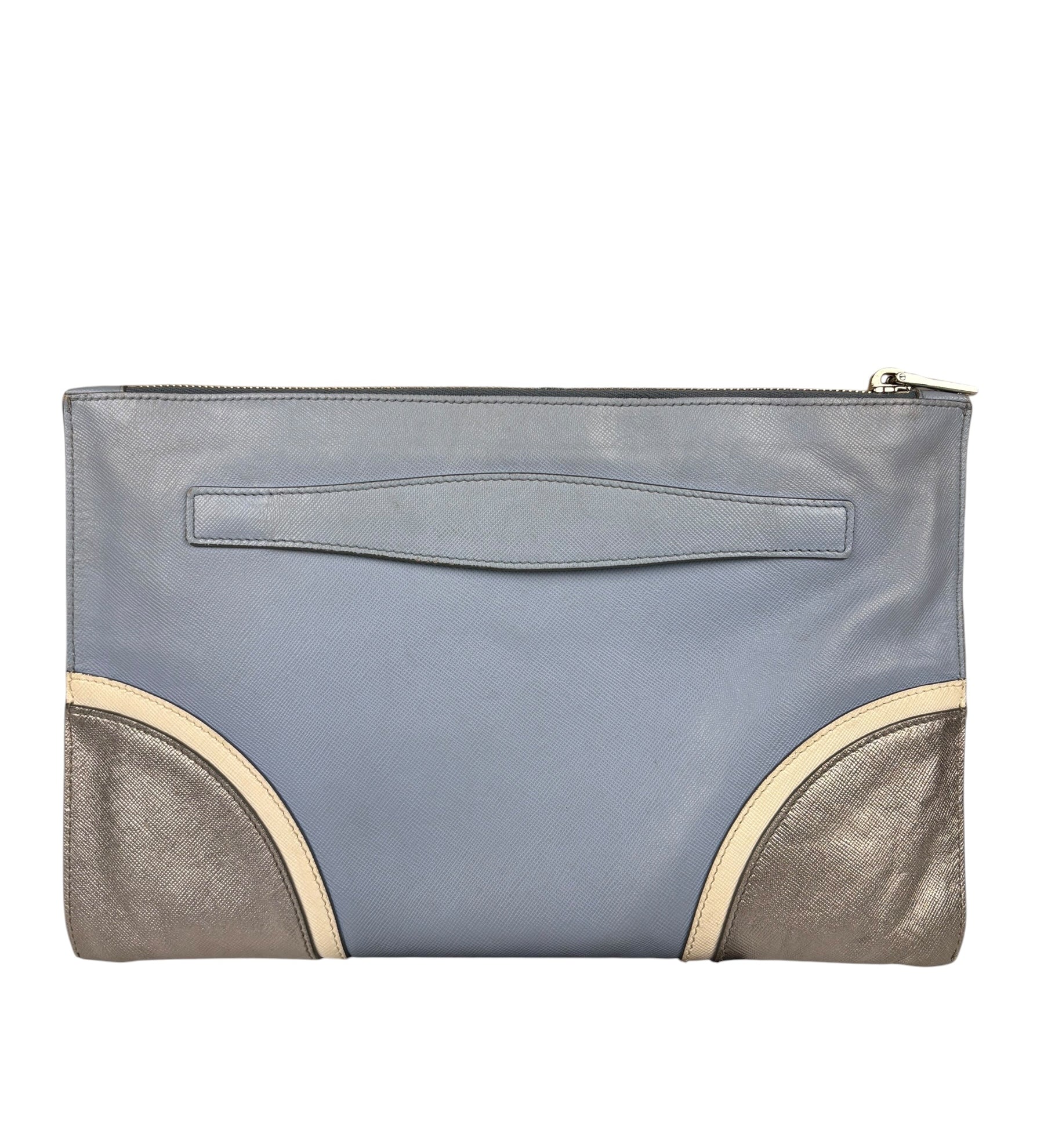 Prada Blue Saffiano Leather Zip Clutch Pouch
