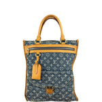 Louis Vuitton Denim Leather Trim Monogram Flat Tote Bag