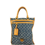 Louis Vuitton Denim Leather Trim Monogram Flat Tote Bag