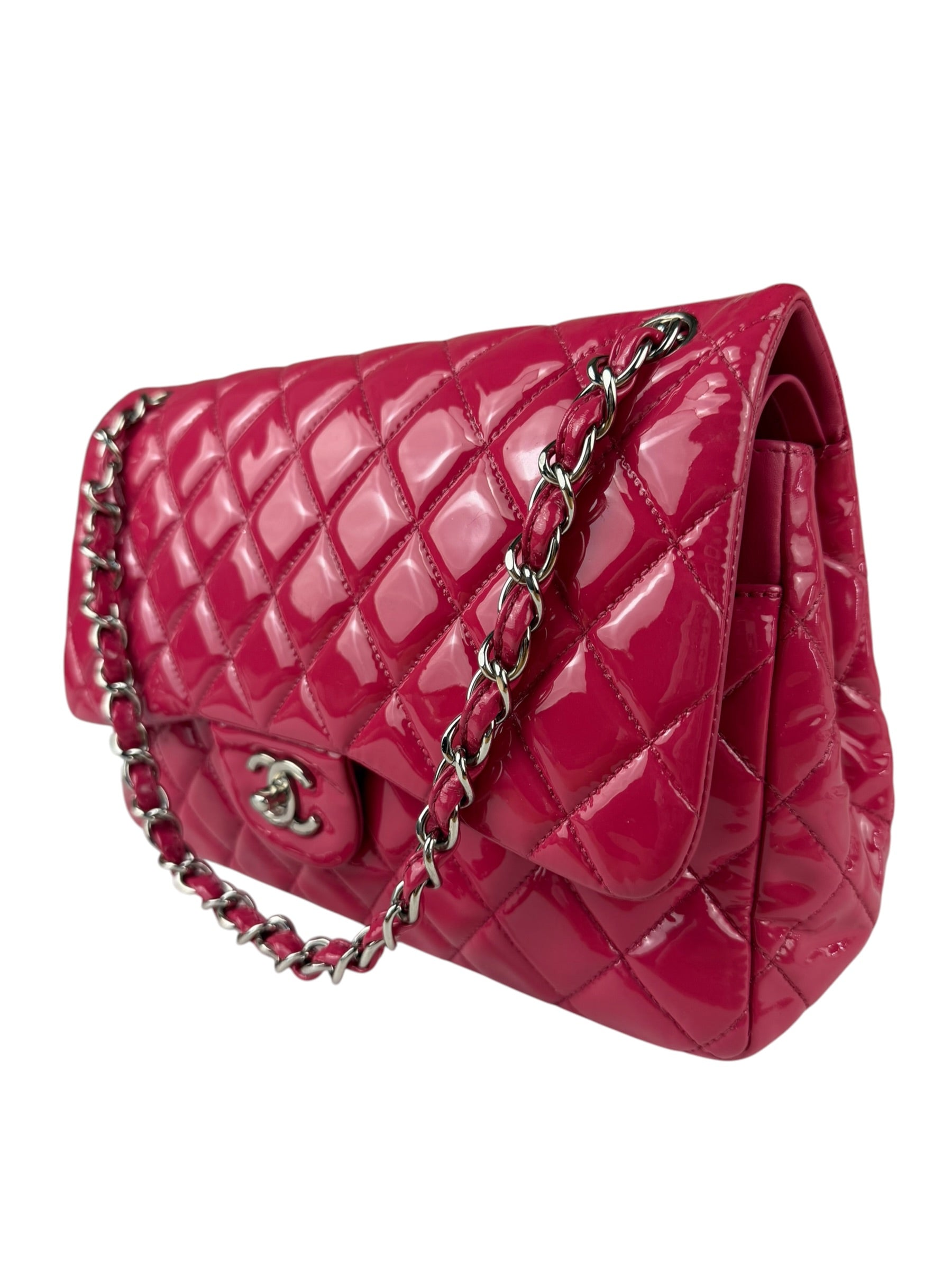 Chanel Hot Pink Large Patent Leather Double Flap Shoulder Bag 2014
