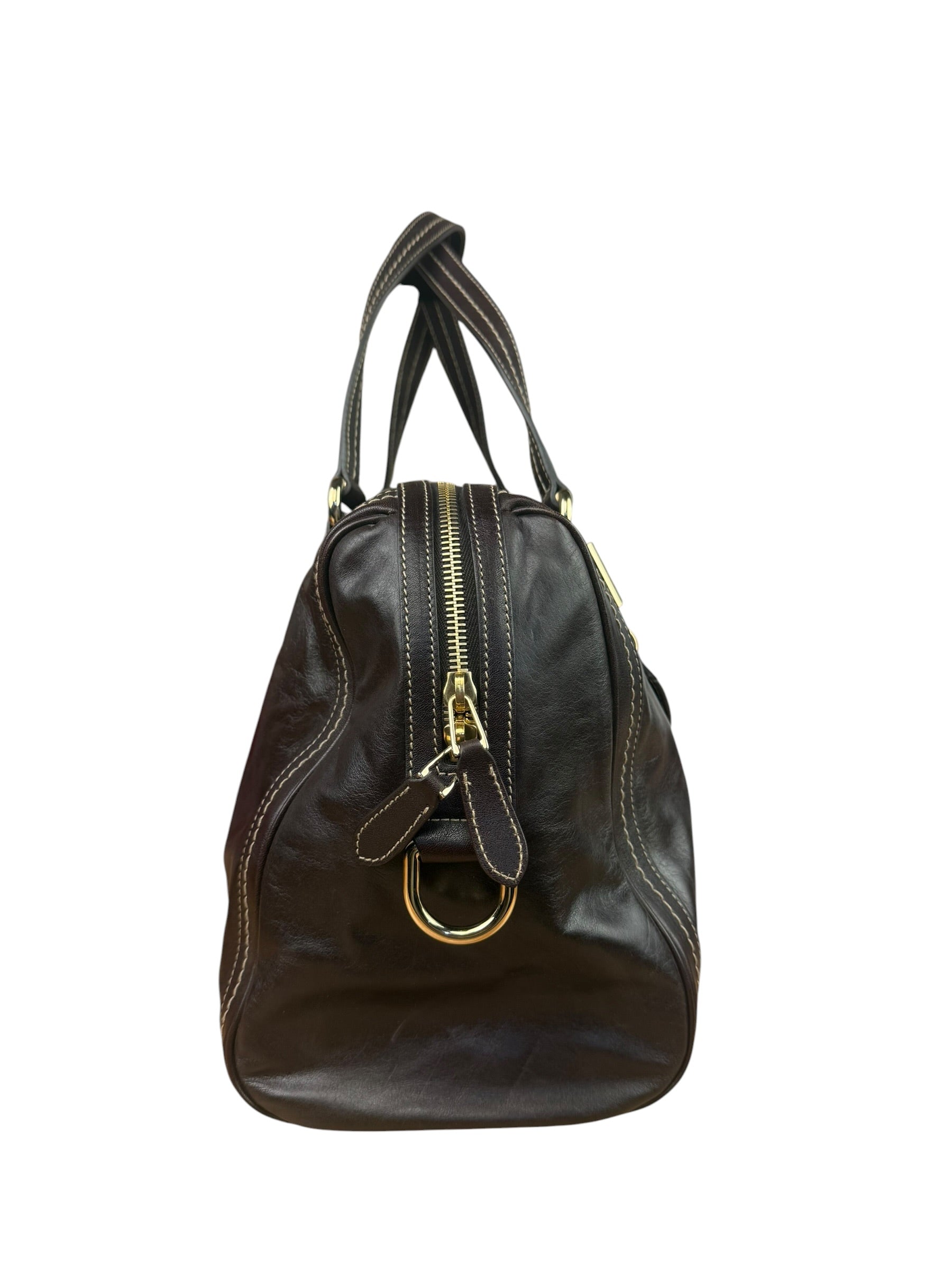 Gucci Vintage Dark Brown Leather Duchessa Boston Handbag