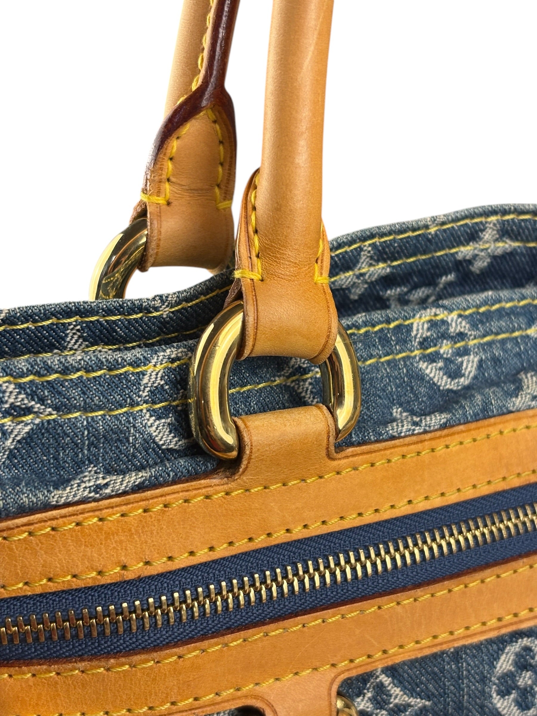 Louis Vuitton Denim Leather Trim Monogram Flat Tote Bag
