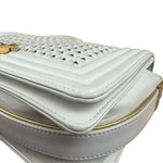 Chanel Vintage White Leather Braided Boy Shoulder Bag 1989