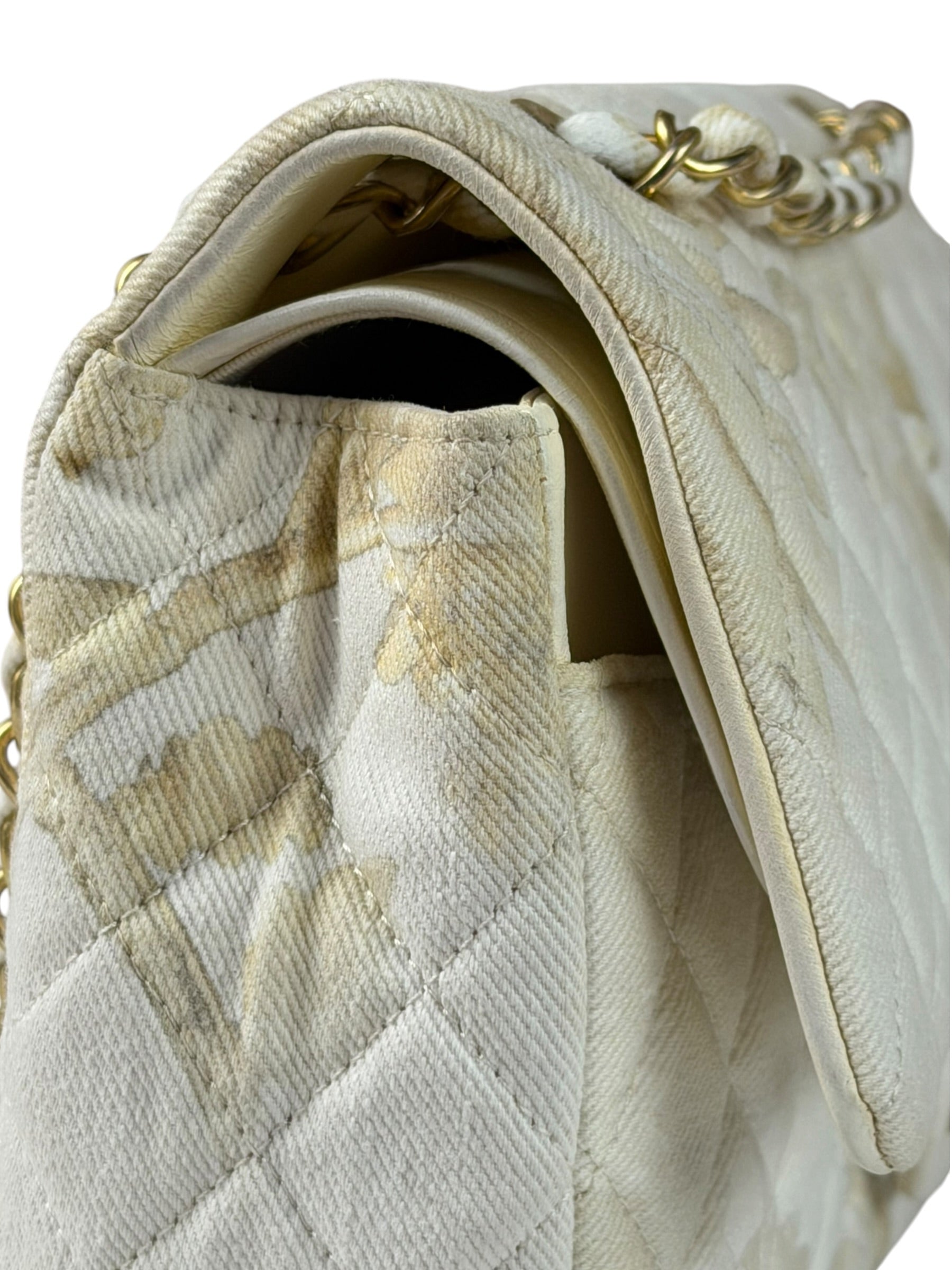 Chanel White Denim/Leather Trim Greek Collection Flower Double Flap Bag 2018