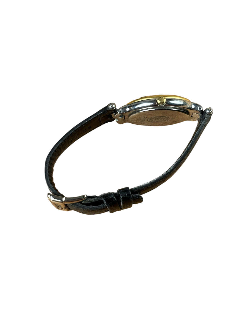 Fendi White Dial Gold Roman Bezel Black Strap