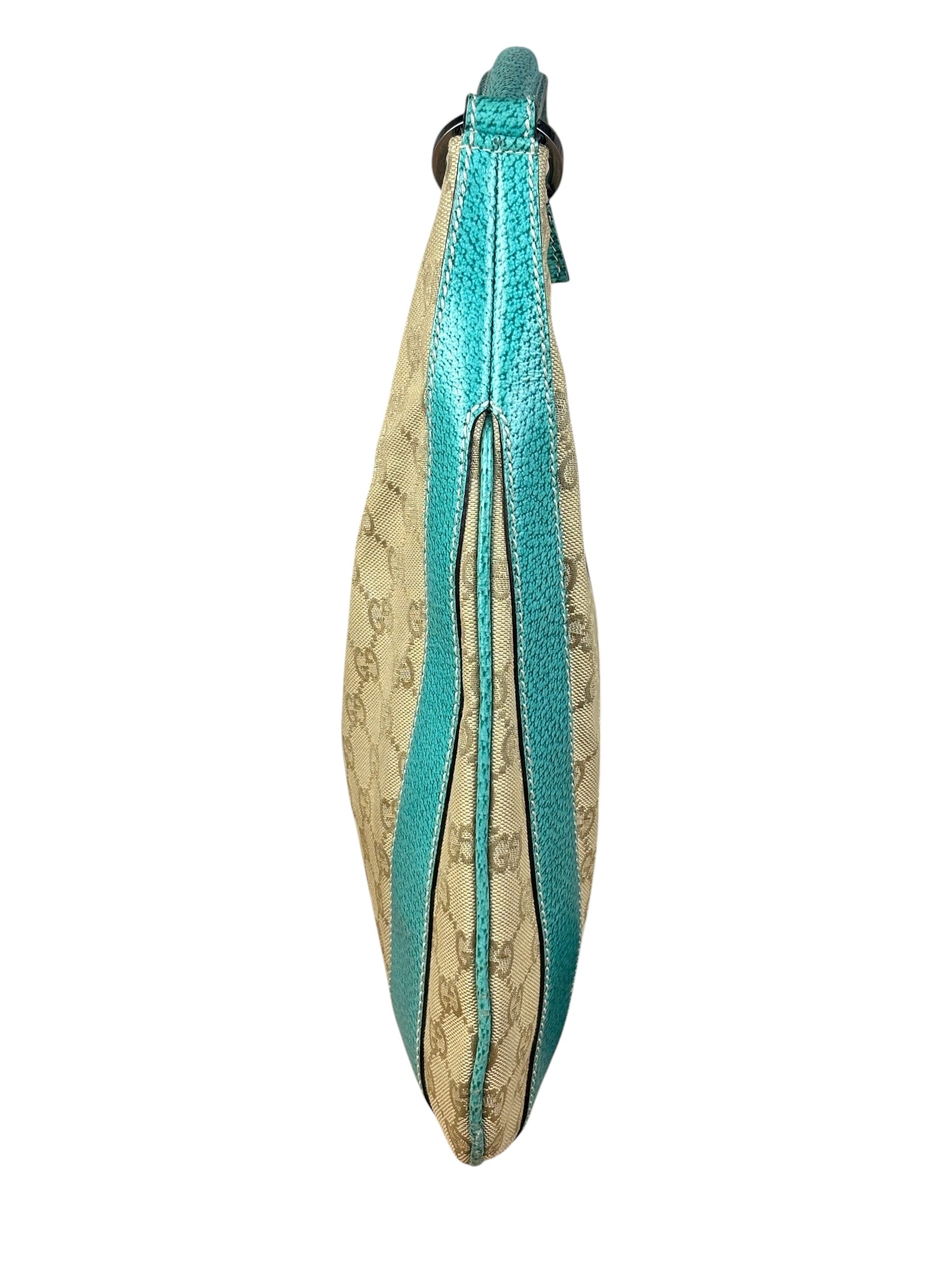 Gucci GG Vintage Canvas Turquoise Trim Hobo Bag