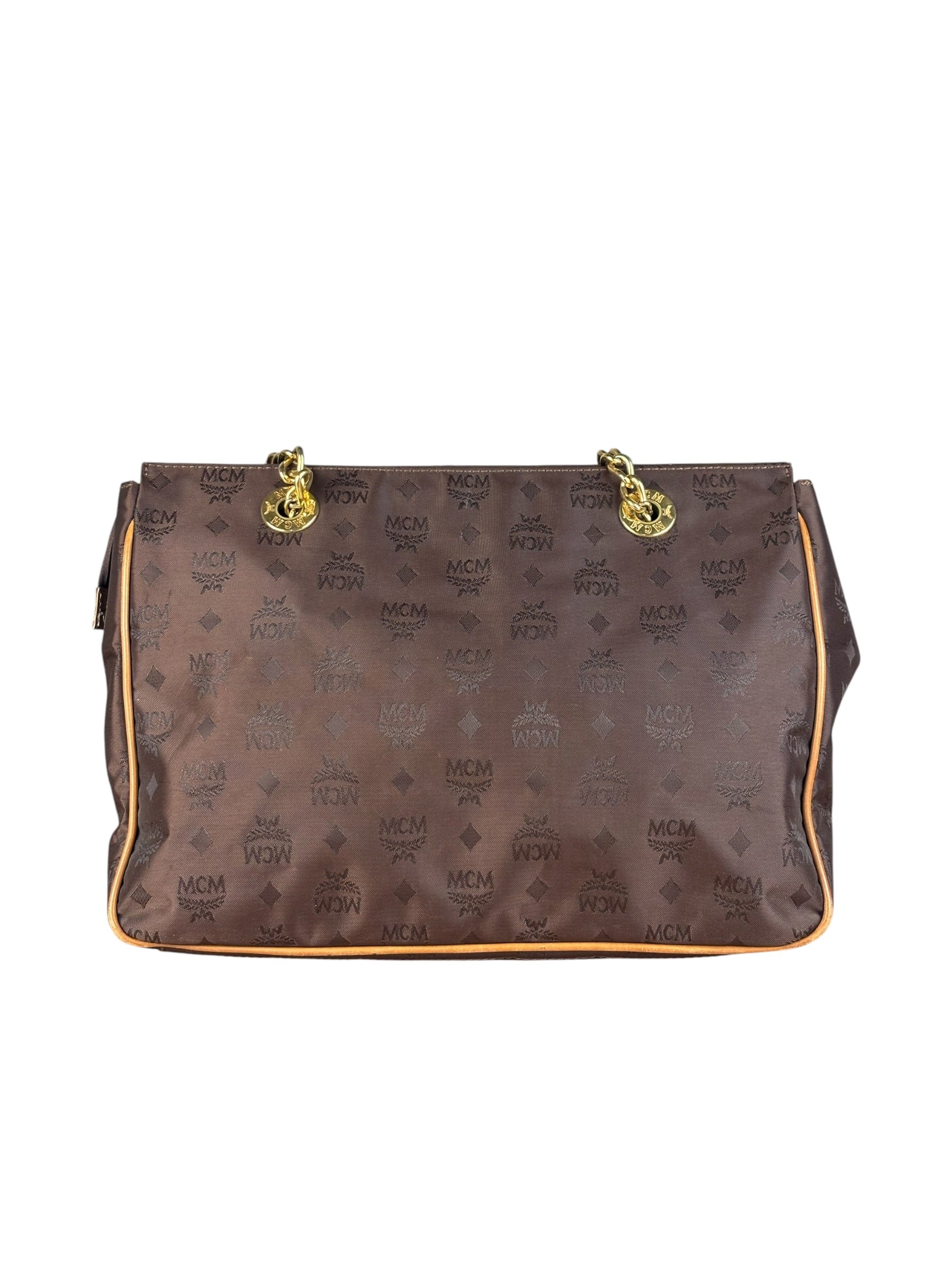 MCM Brown Nylon/Leather Visetos Monogram Shoulder/Tote Bag
