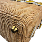 Prada Midollino Leather Trim Wicker Canvas Flower Basket
