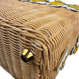 Prada Midollino Leather Trim Wicker Canvas Flower Basket