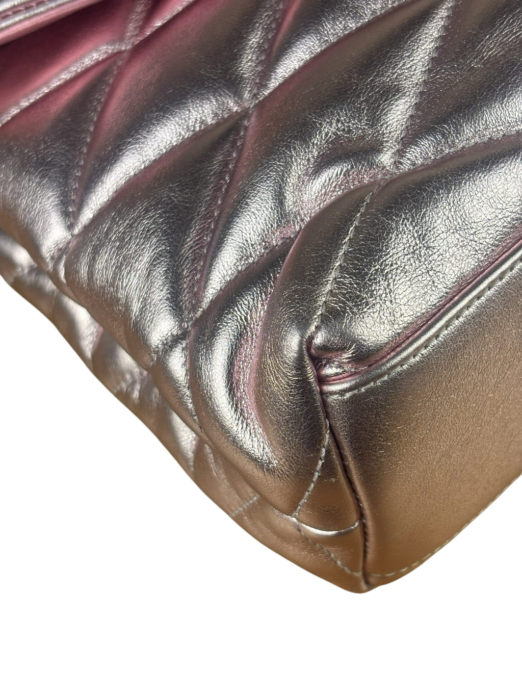 YSL Metallic Pink Quilted Lambskin LargeSade Puffer Envelope Clutch