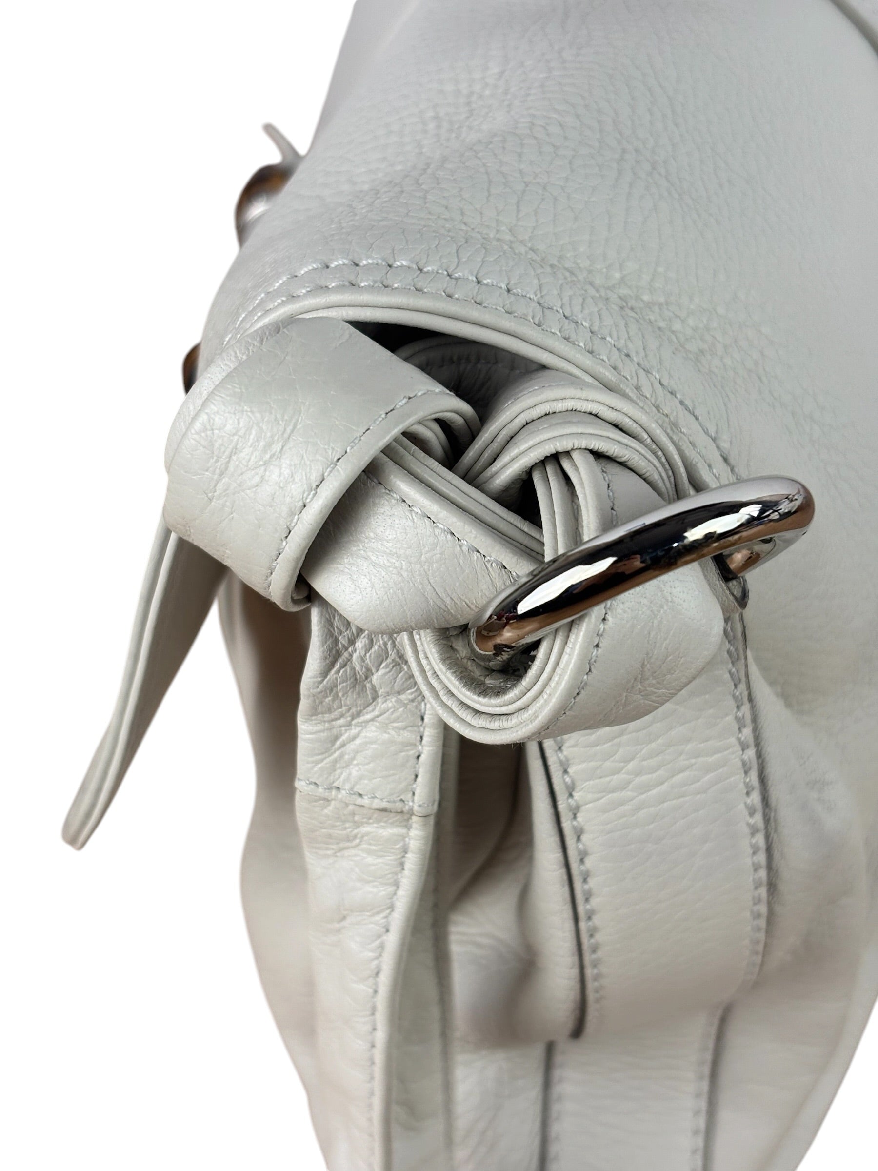 Gucci White Leather Bamboo Jungle Shoulder Bag