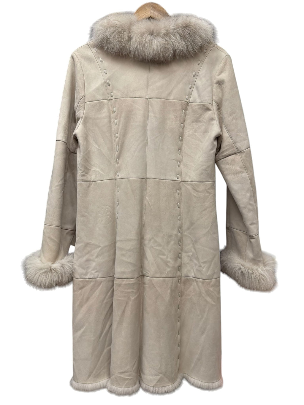 Vintage Bellucci Platinum Beige Suede Rabbit/Blue Fox Fur Long Coat
