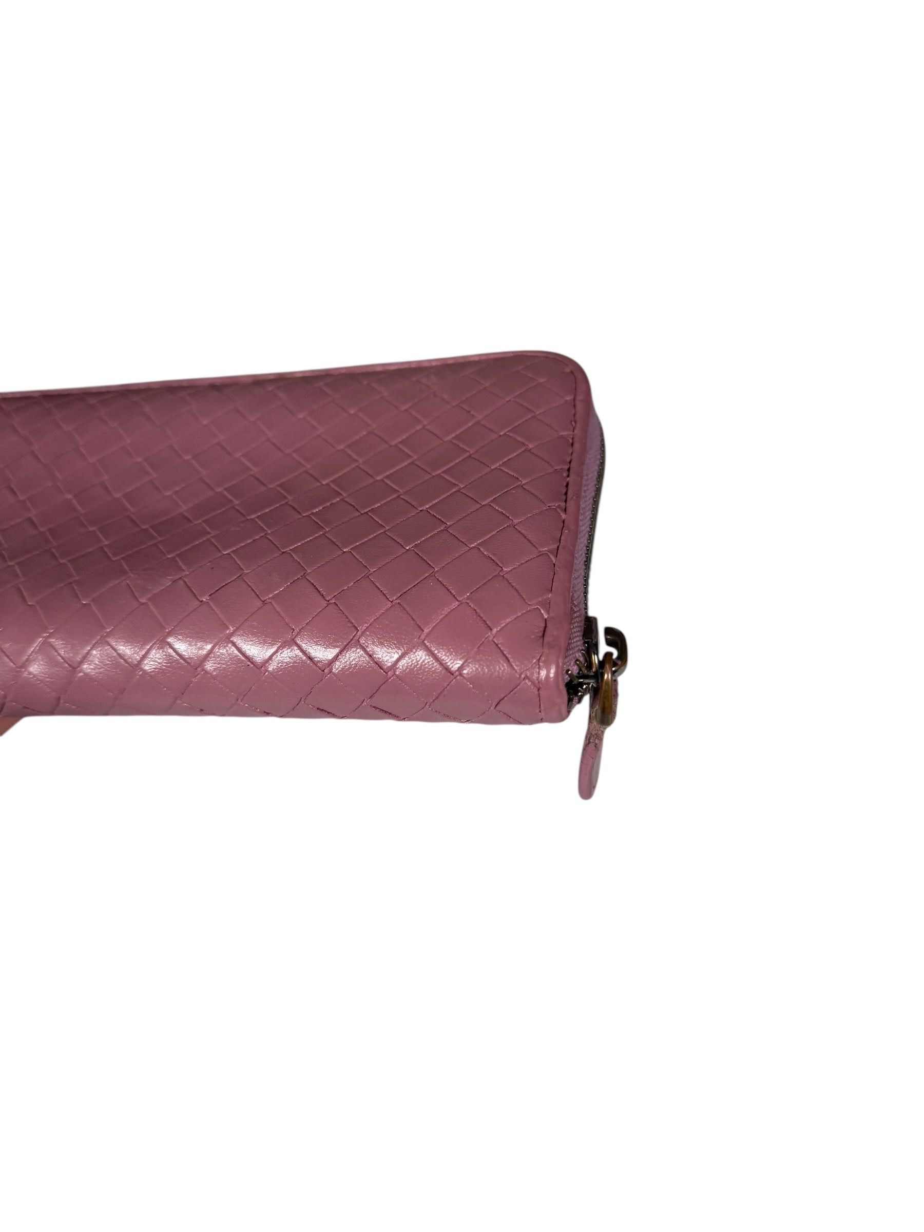 Bottega Veneta Intreccio Long Zip Wallet Pink