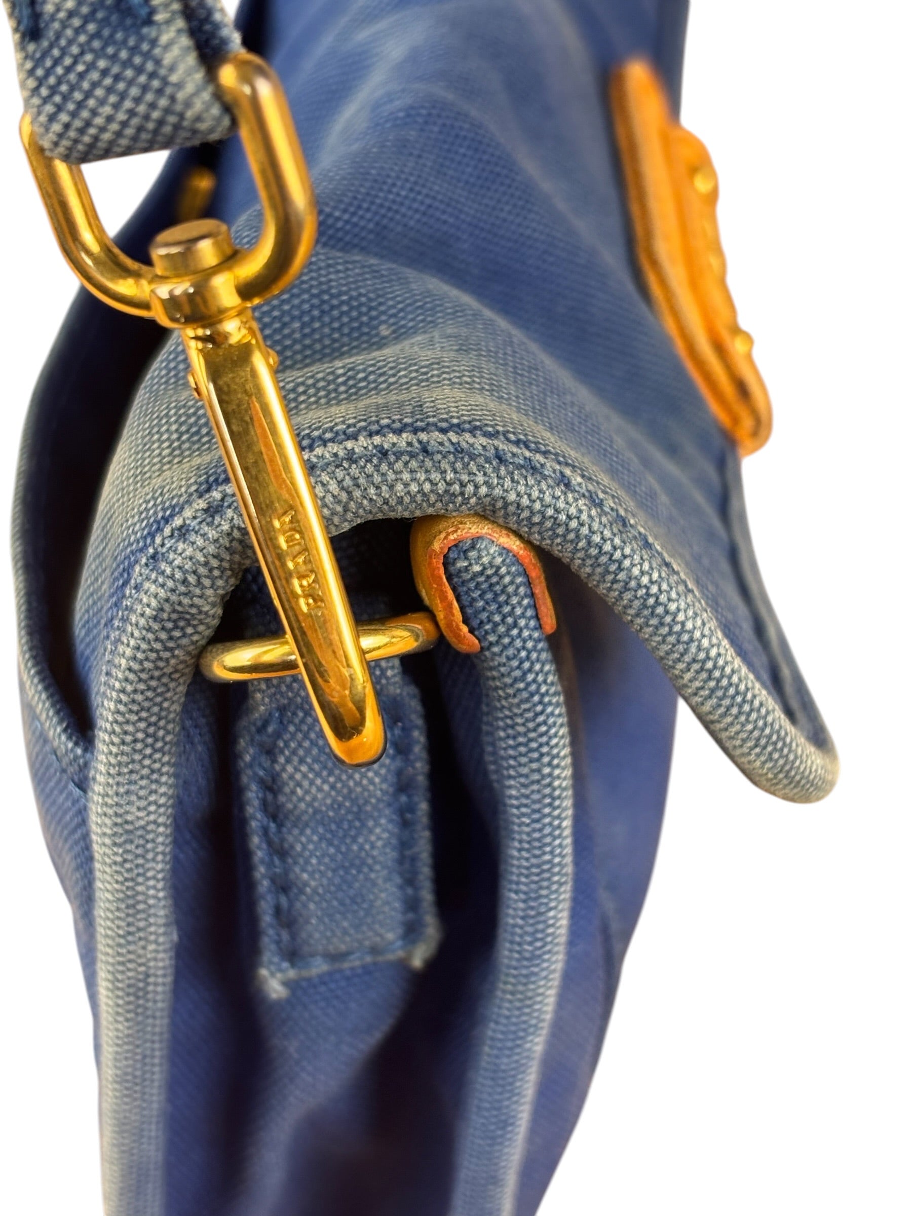 Prada Vintage Cobalt Blue Canvas Flap Shoulder Bag