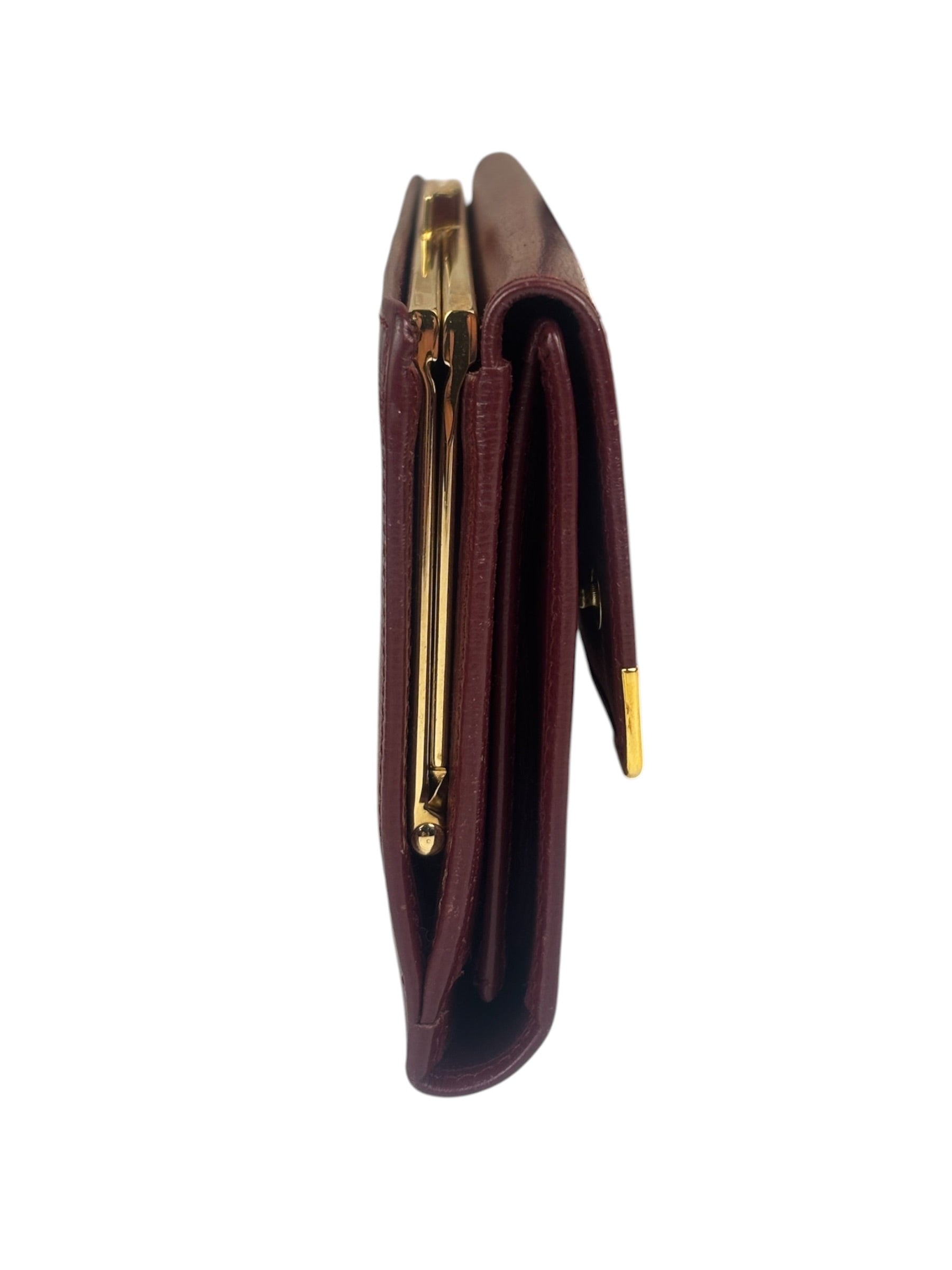 Cartier Burgundy Leather Trifold Long Wallet