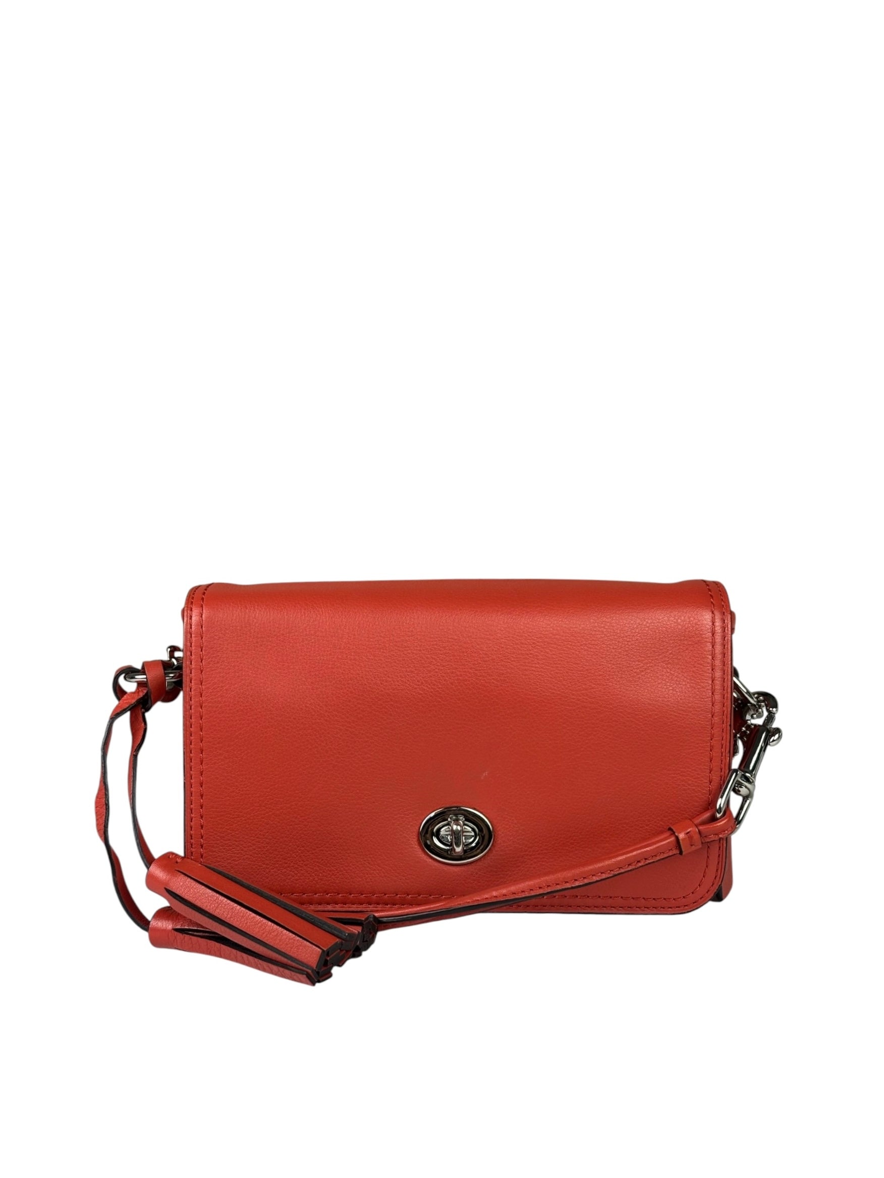 Coach Coral Red Leather Legacy Penny Shoulder Bag