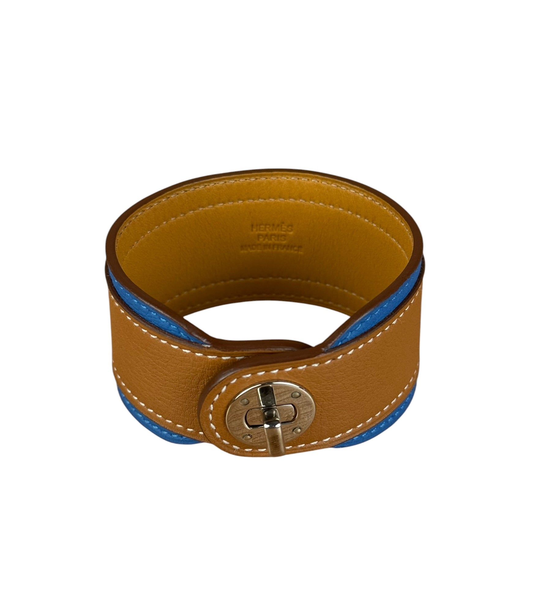 Hermes Blue/Brown Leather Turnlock Bracelet