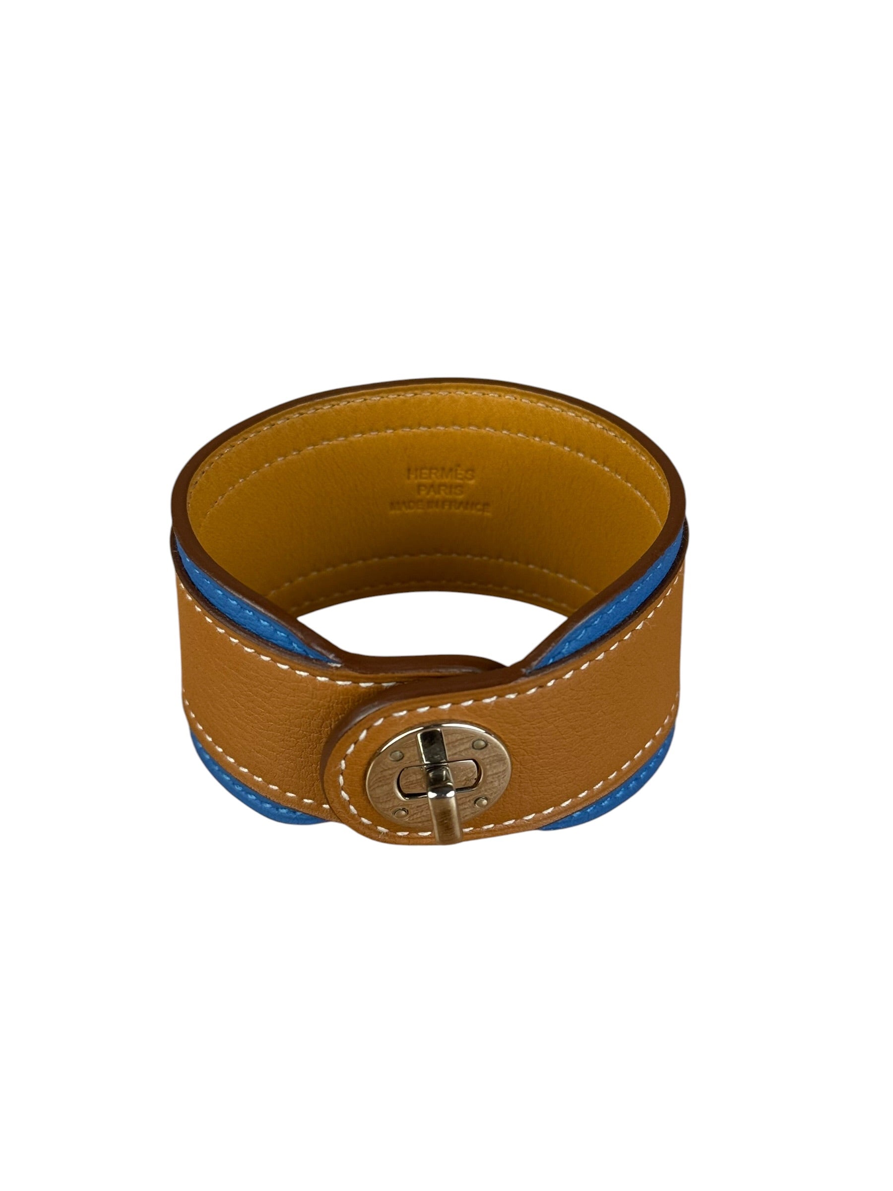 Hermes Blue/Brown Leather Turnlock Bracelet