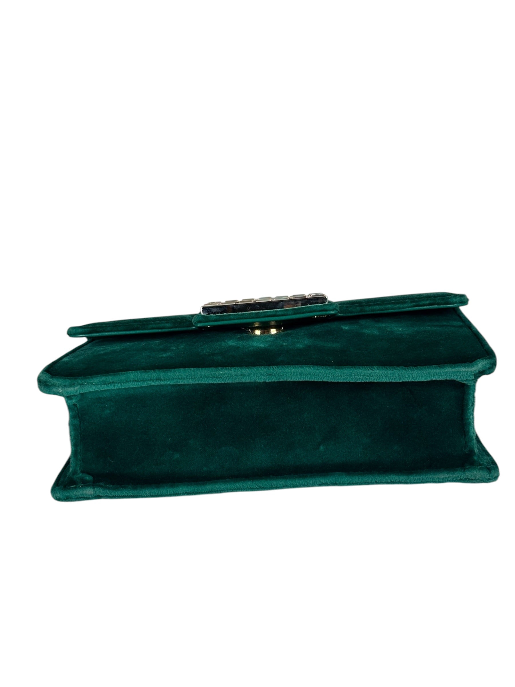 Gucci Green Velvet/Leather Trim Square G Broadway Shoulder Bag