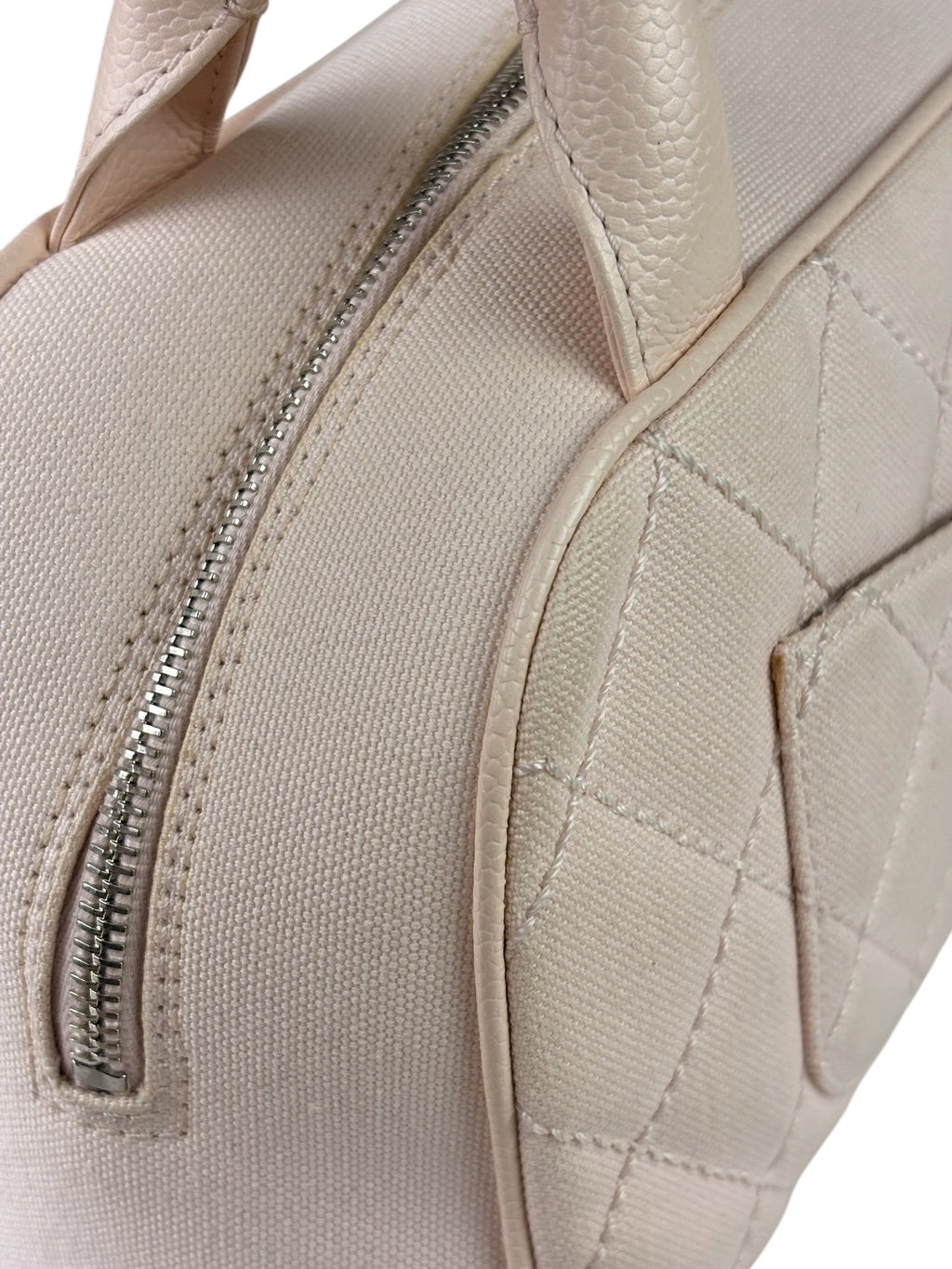 Chanel Pink Leather Trim Quilted Timeless Bowling Handbag 2004