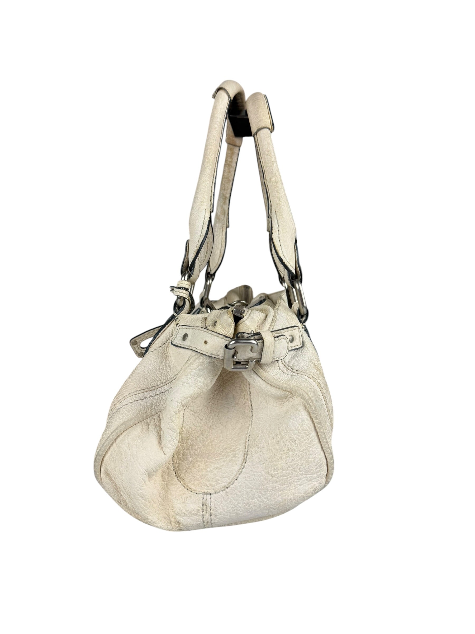 Chloé White Leather Paddington Handbag (Repainted)