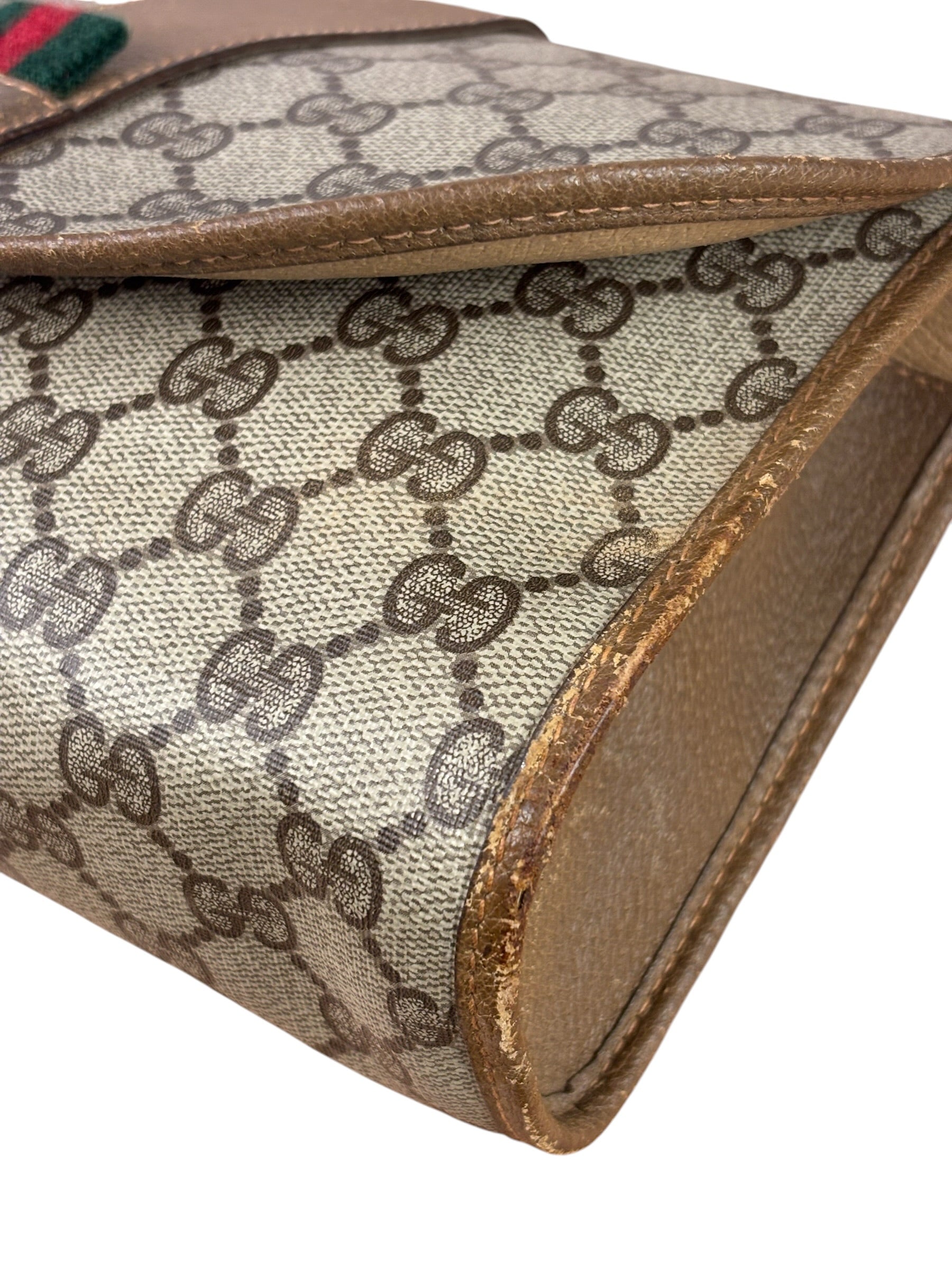 Gucci Brown Leather Trim GG Accessory Collection Clutch