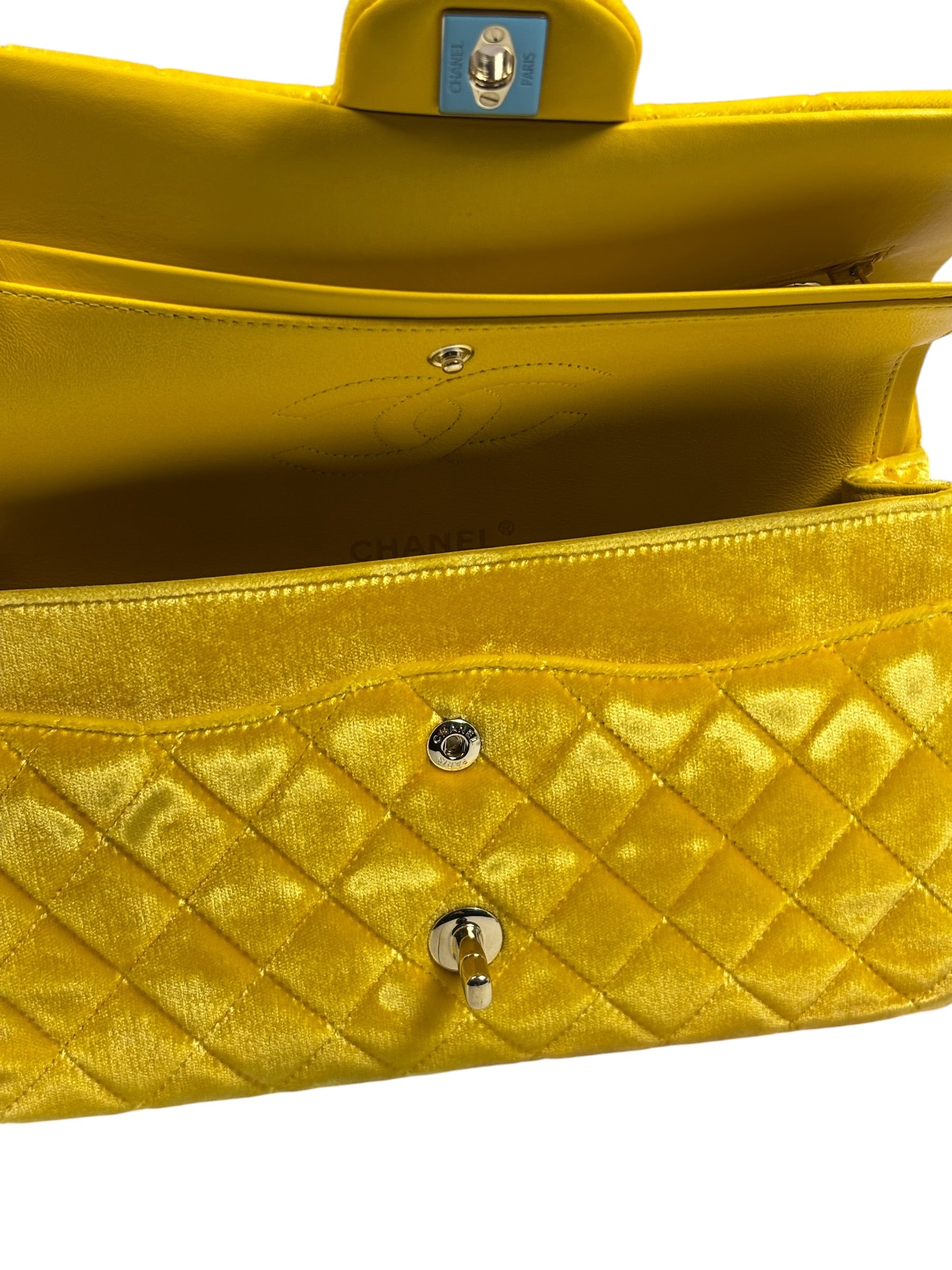 Chanel Yellow Quilted Velvet/Leather Double Flap Bag 2015