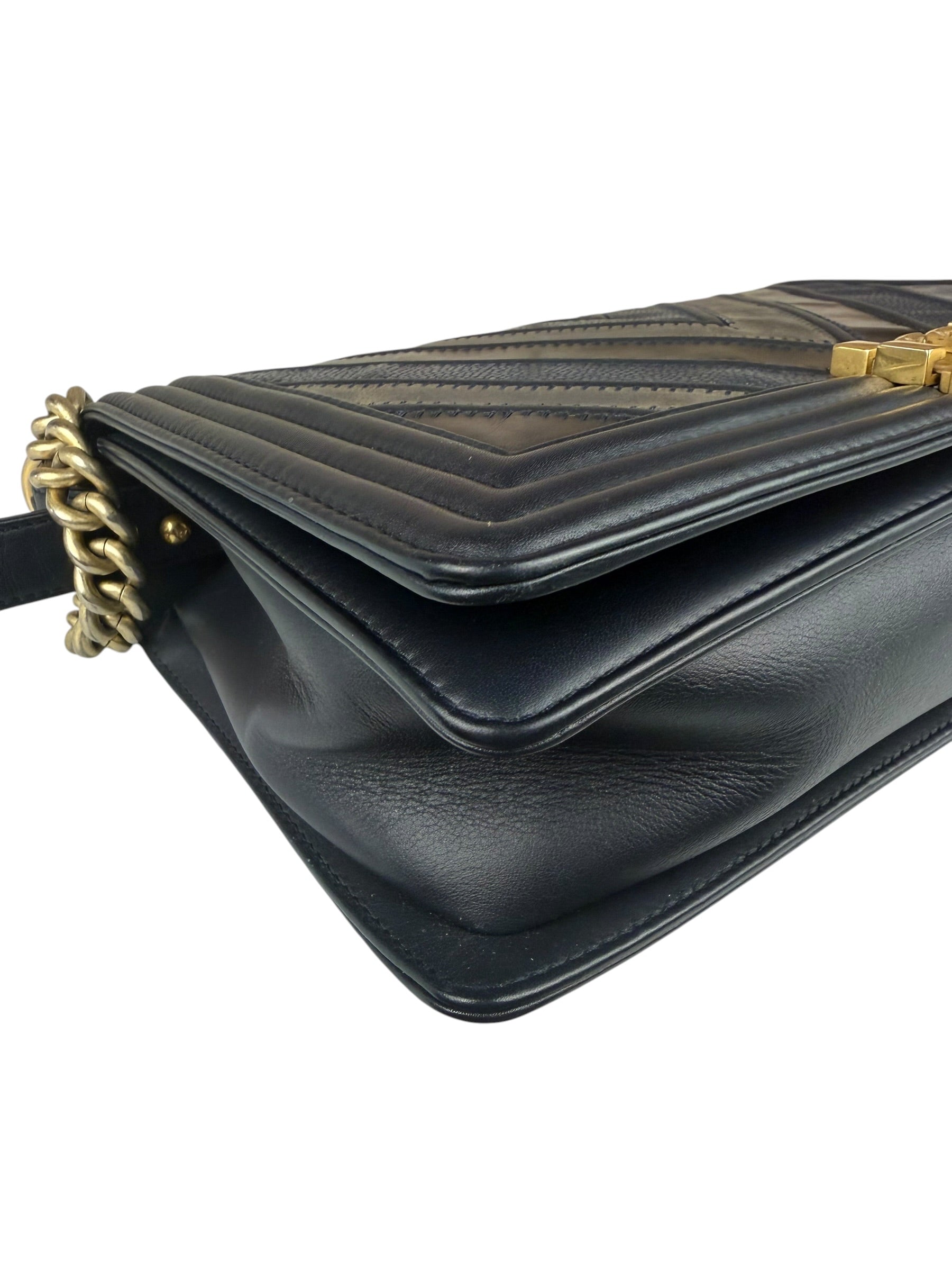 Chanel Tricolor Chevron Leather Old Medium Boy Flap 2016